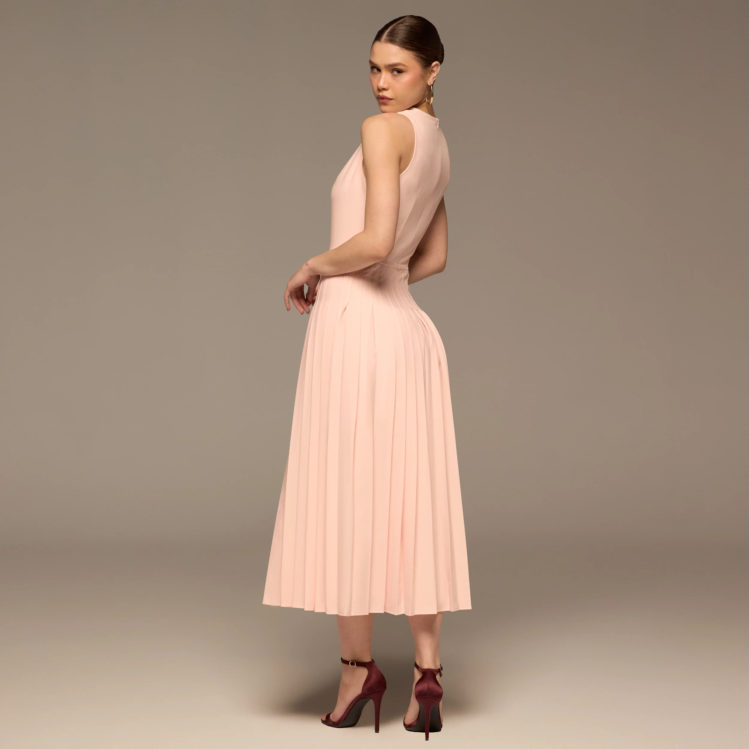Pink Draped Halter Neck Maxi Dress - Image 4