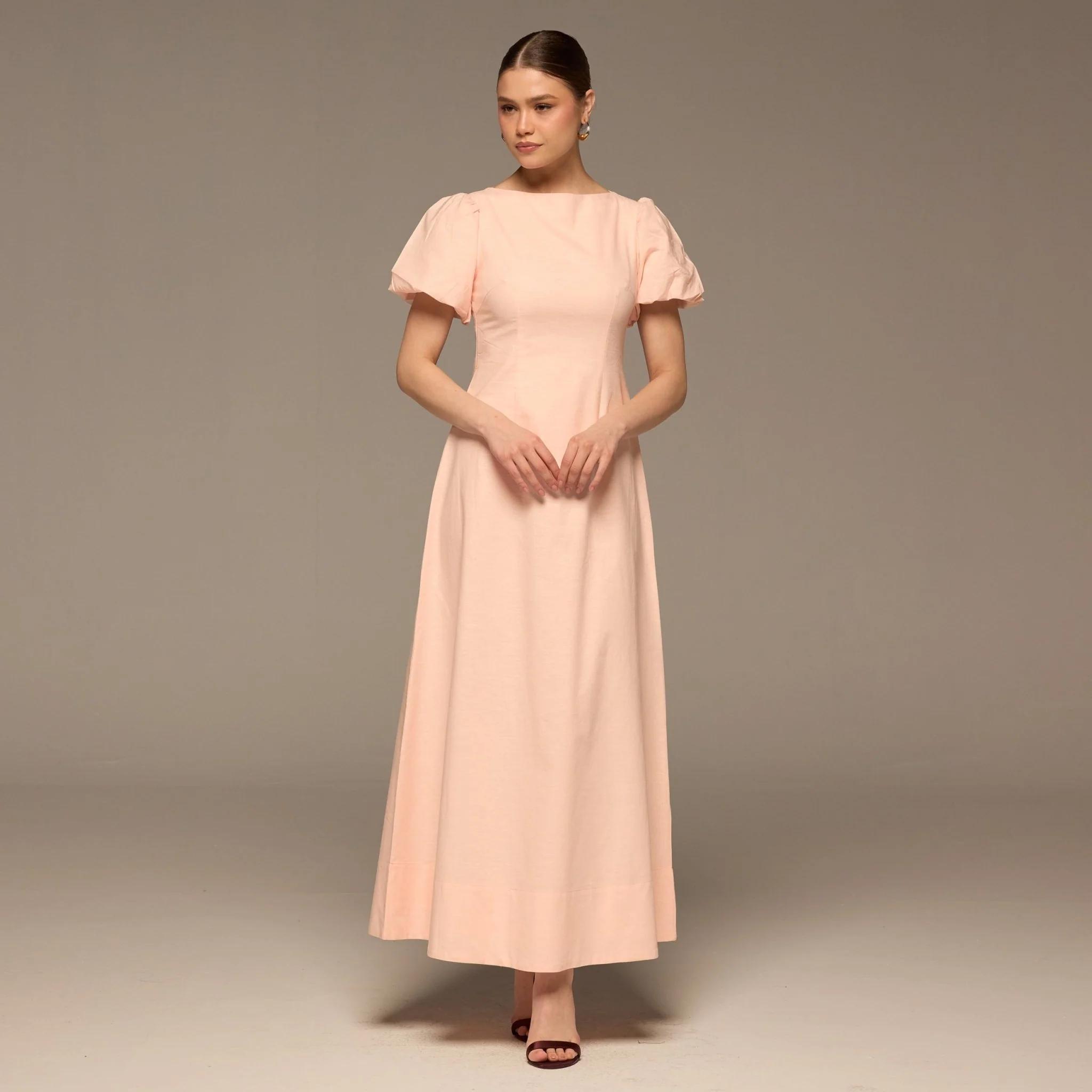 Pink Boat Neck Back Bow Maxi Dress - Image 2