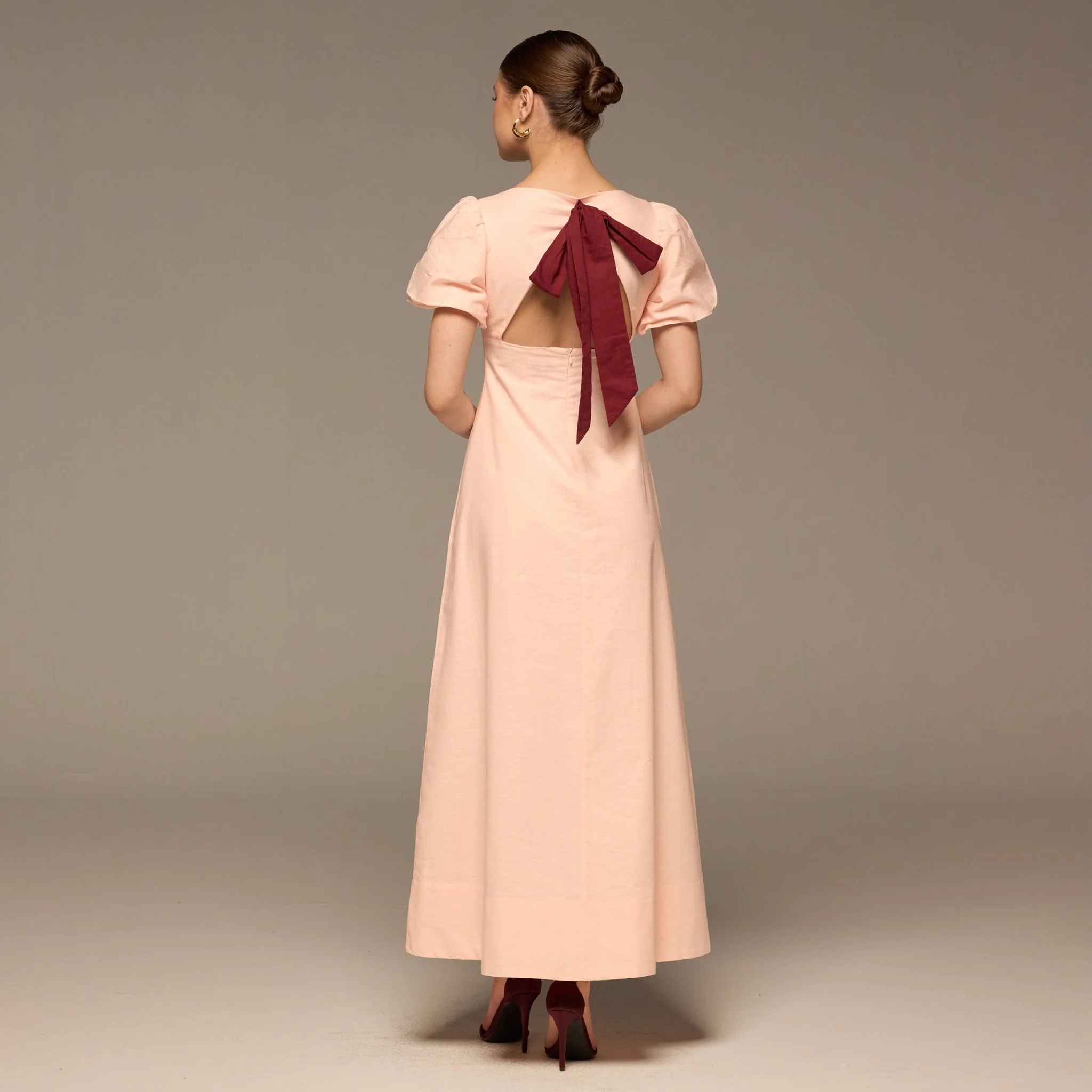 Pink Boat Neck Back Bow Maxi Dress - Image 3