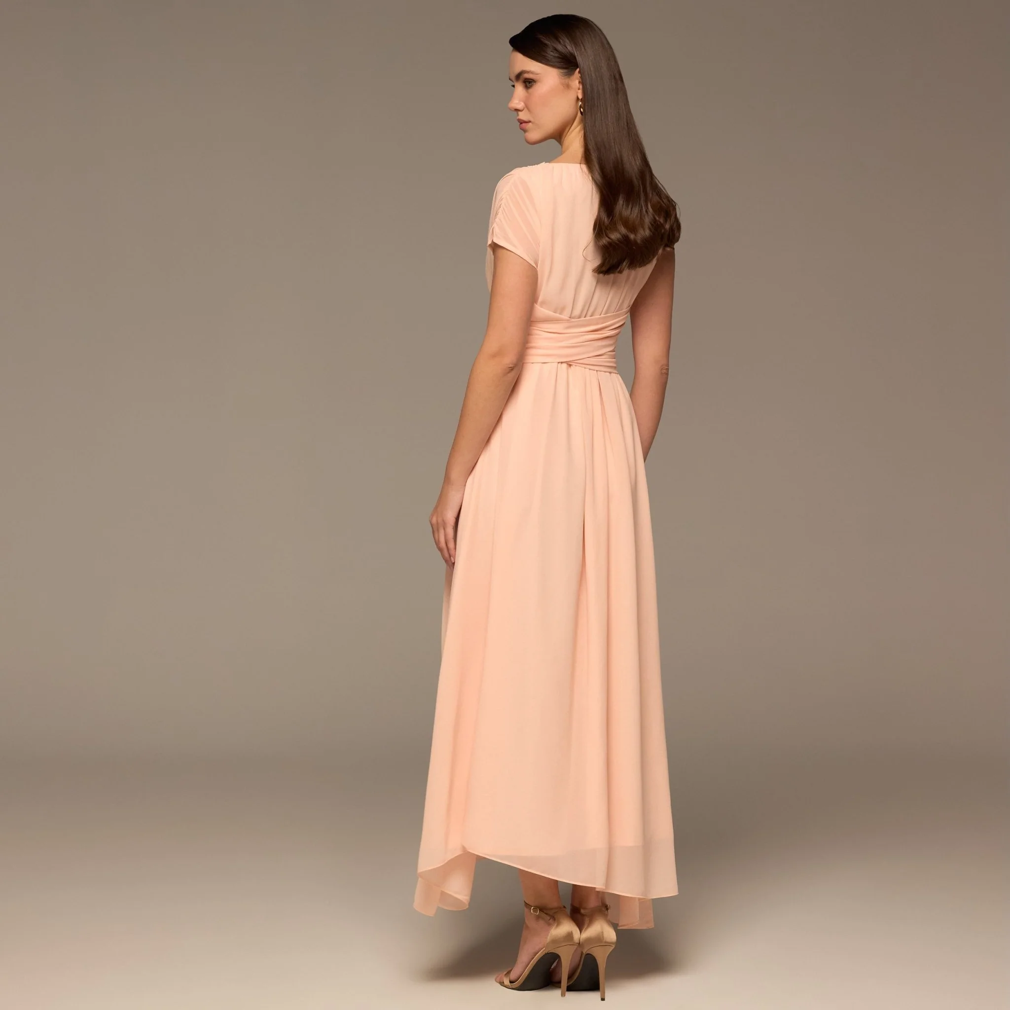 Pink Pleated High-Low Dress with Draped Bodice - Image 4