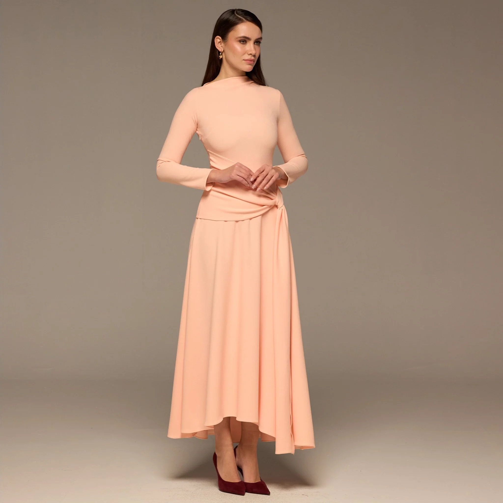 Pink Crepe Asymmetric Dress - Image 2
