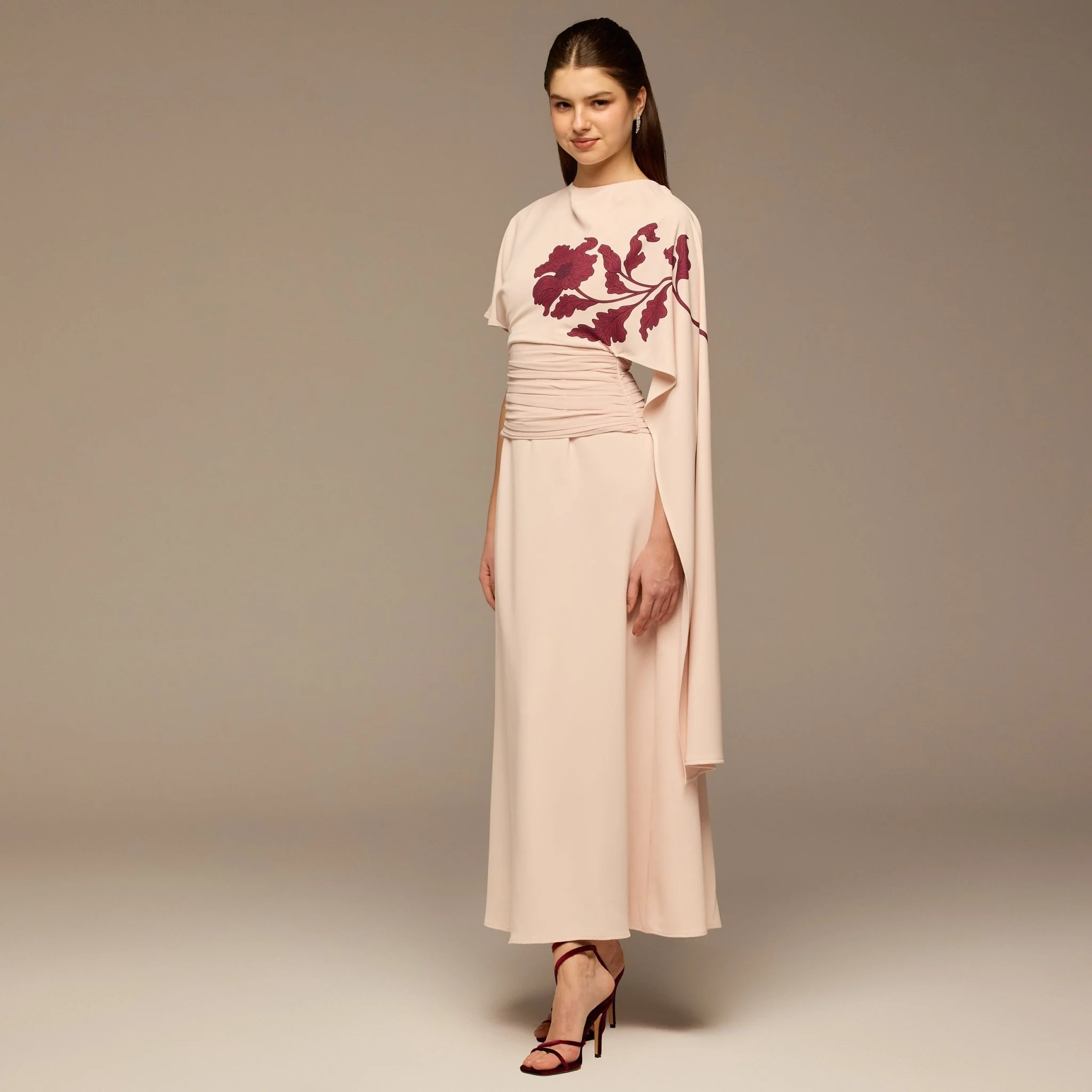 Pink Asymmetric Sleeve Crepe Dress - Image 2