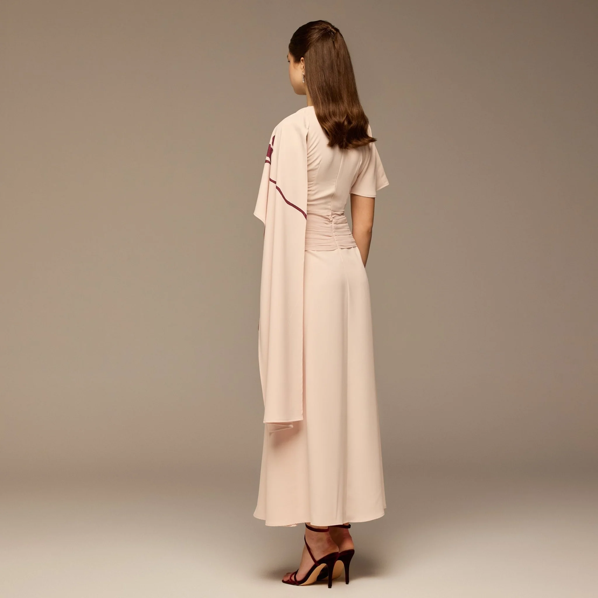 Pink Asymmetric Sleeve Crepe Dress - Image 3