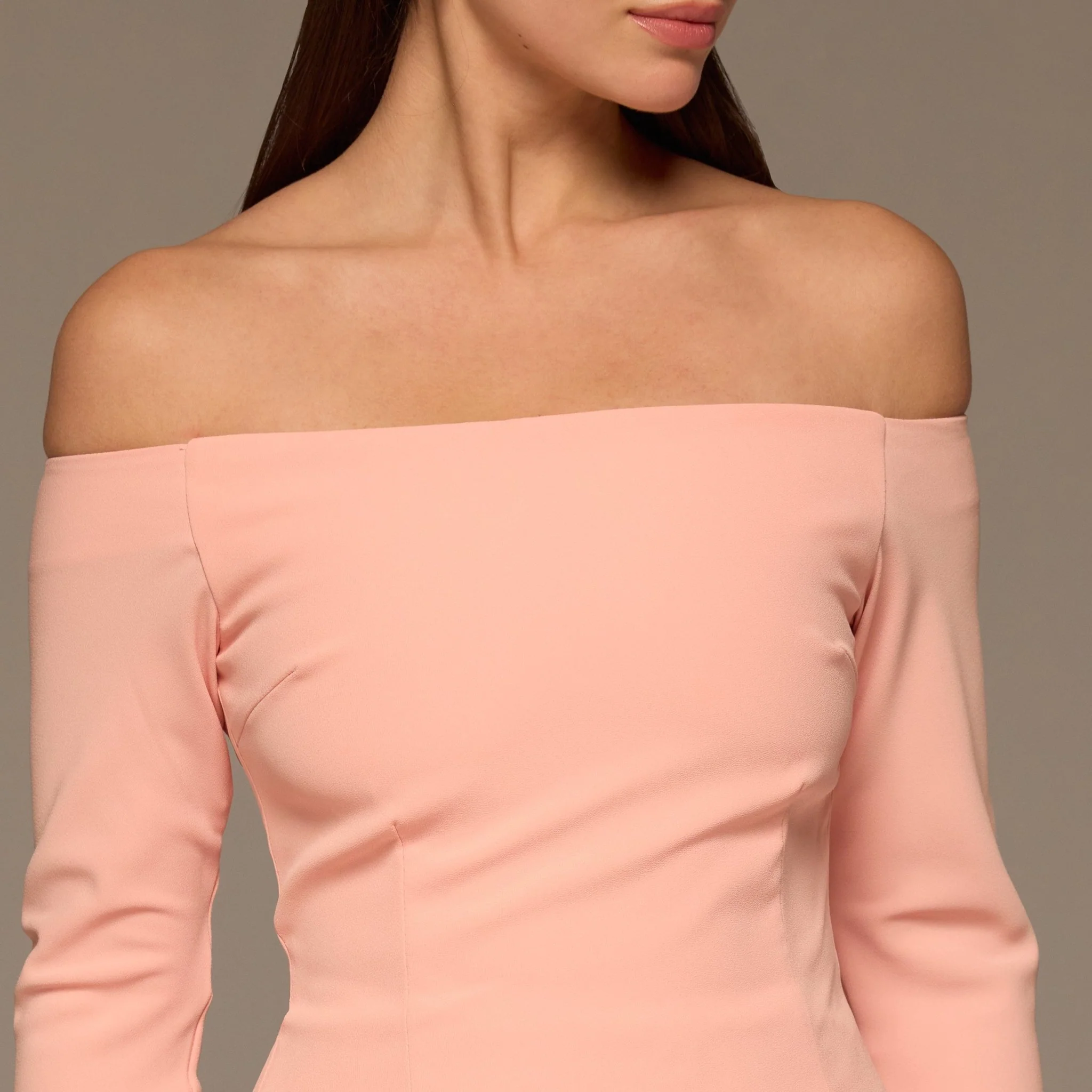 Pink Off-Shoulder Flare-Cuff Crepe Dress - Image 3