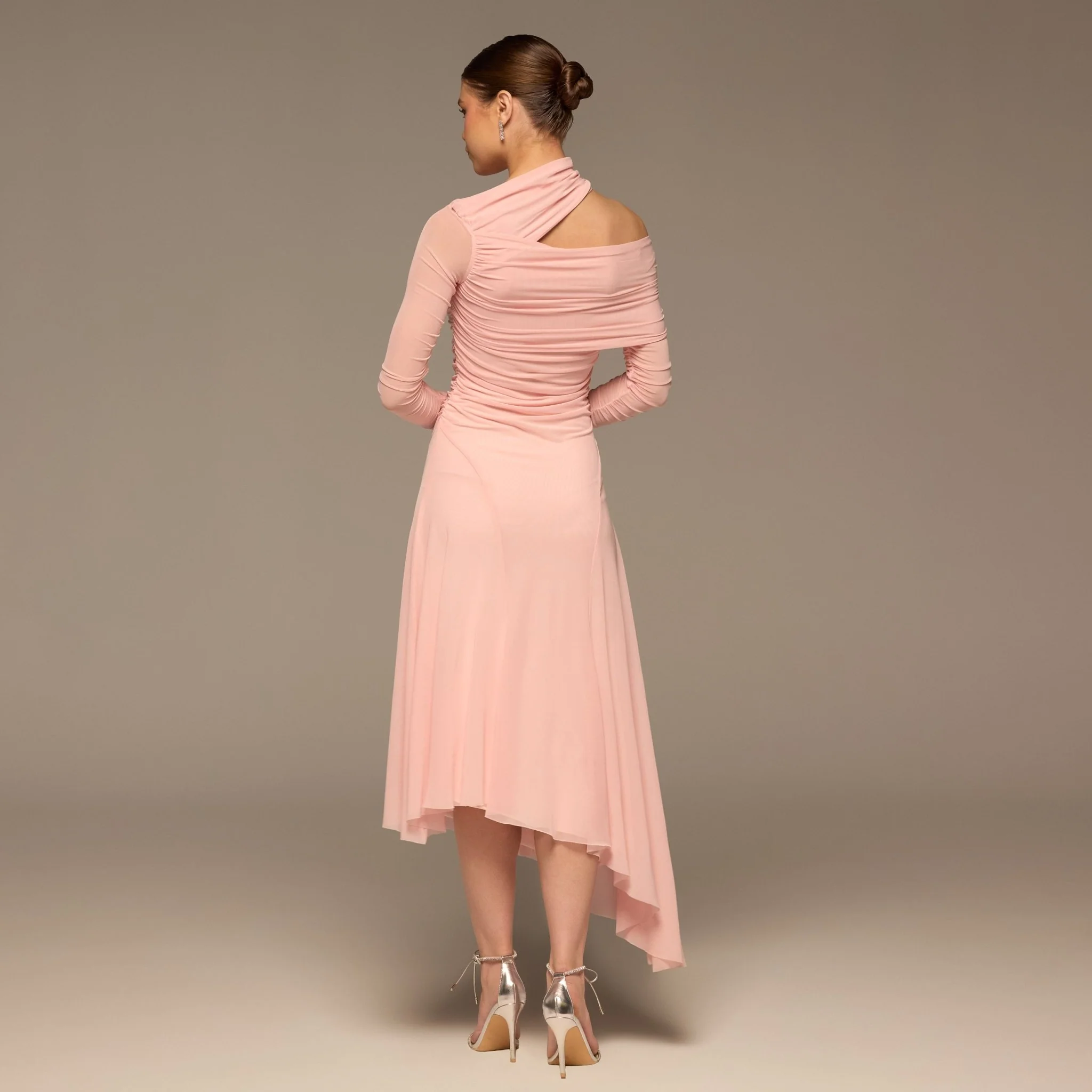 Pink Diagonal Neck Tulle Maxi Dress - Image 6