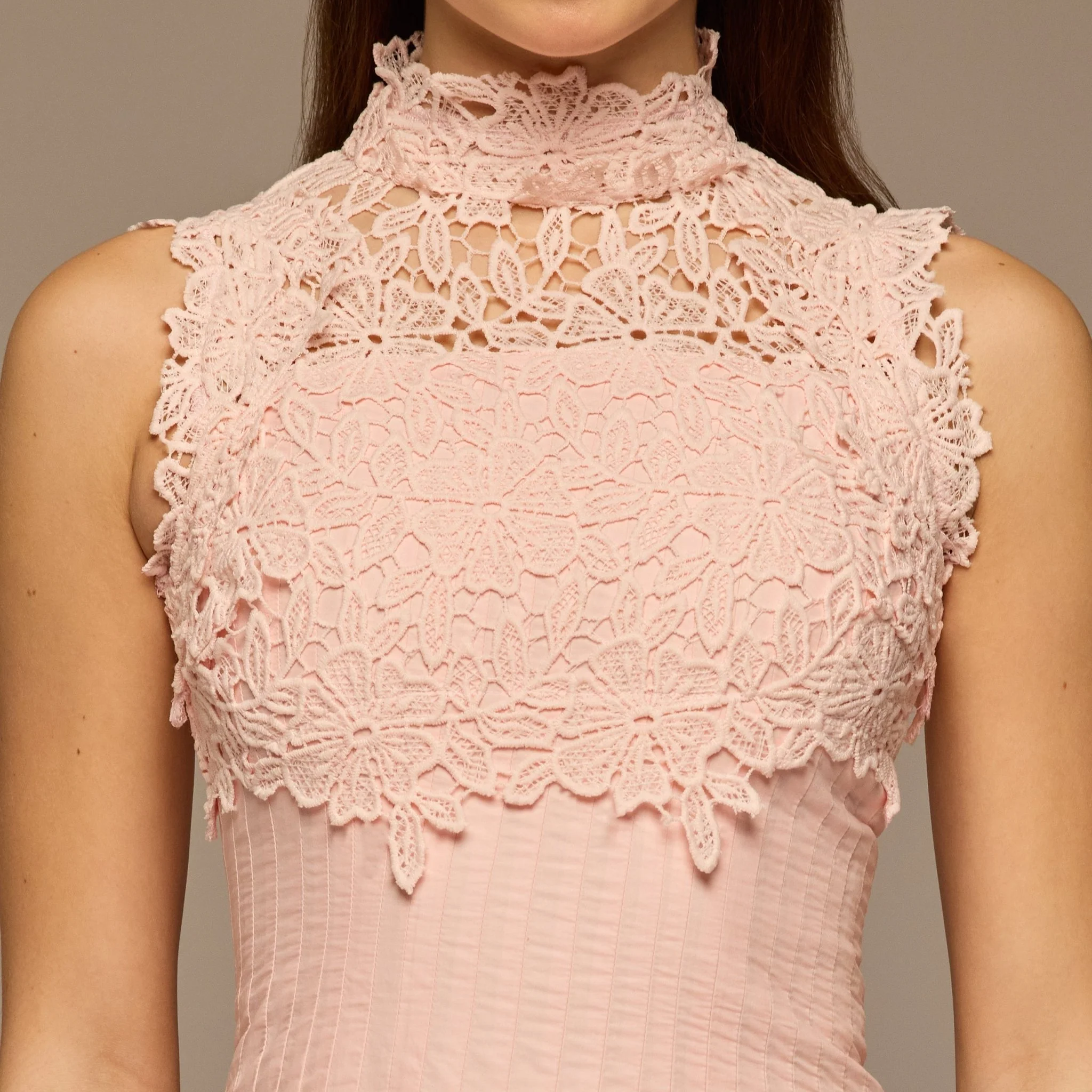 Pink Lace-Paneled Cotton Midi Dress - Image 3