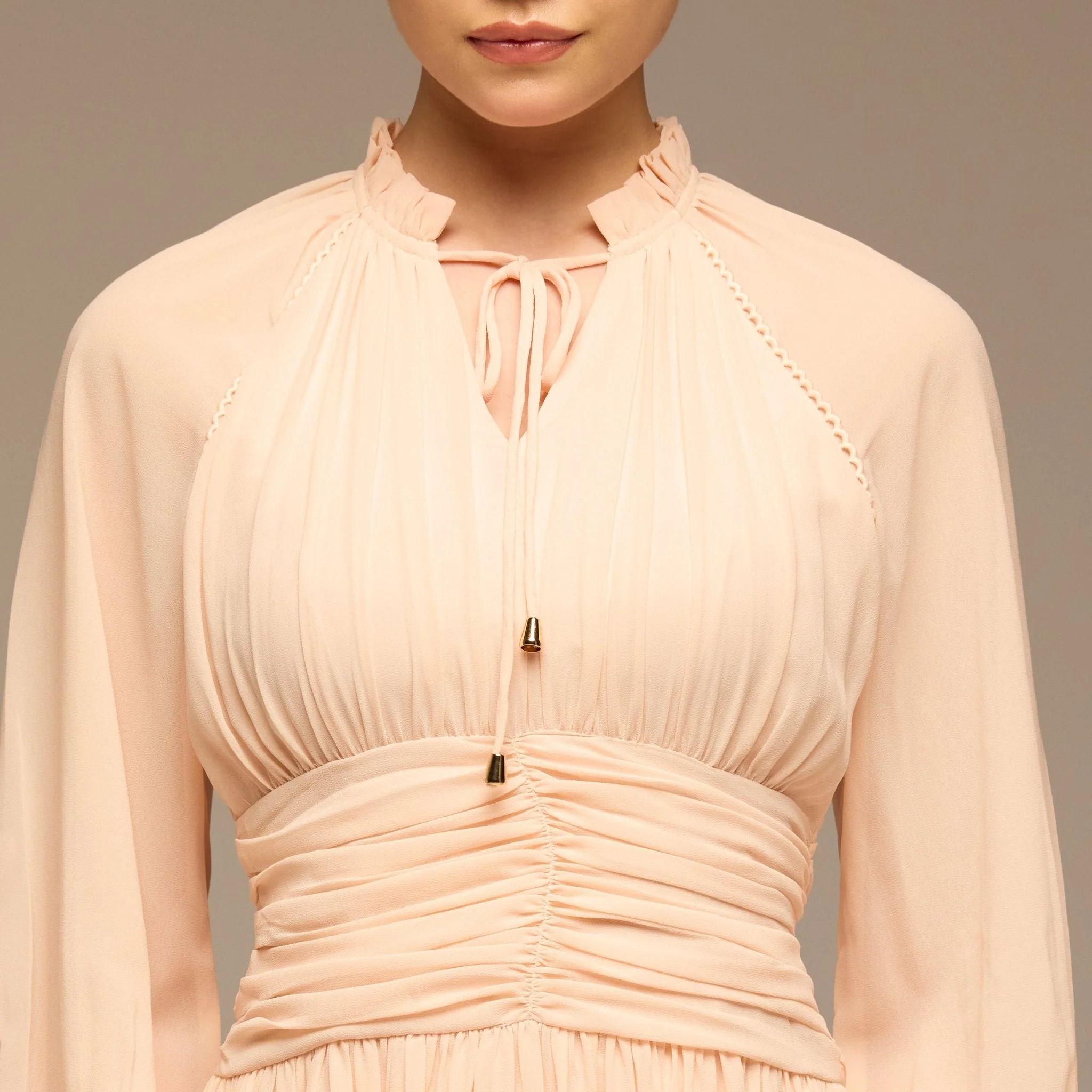Pink Gathered Waist Chiffon Maxi Dress - Image 3