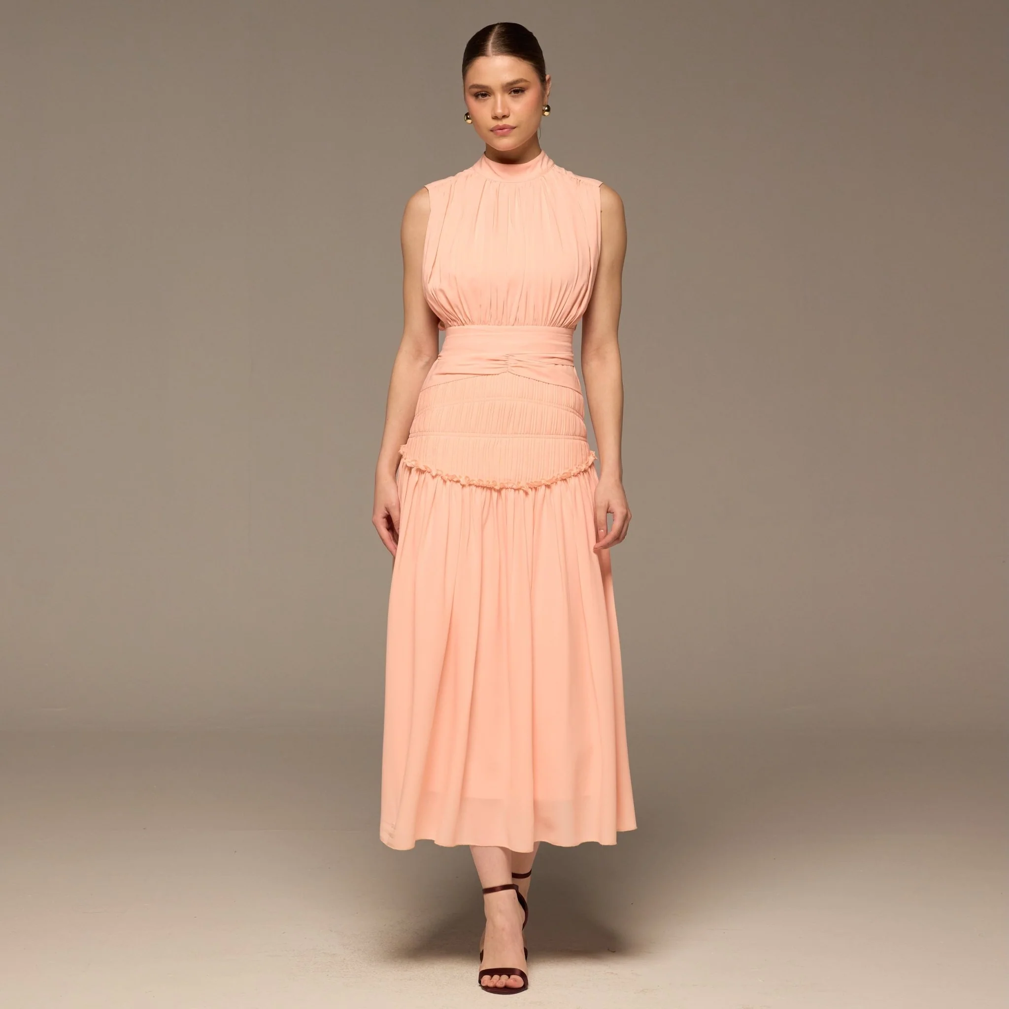 Pink Chiffon Midi Dress