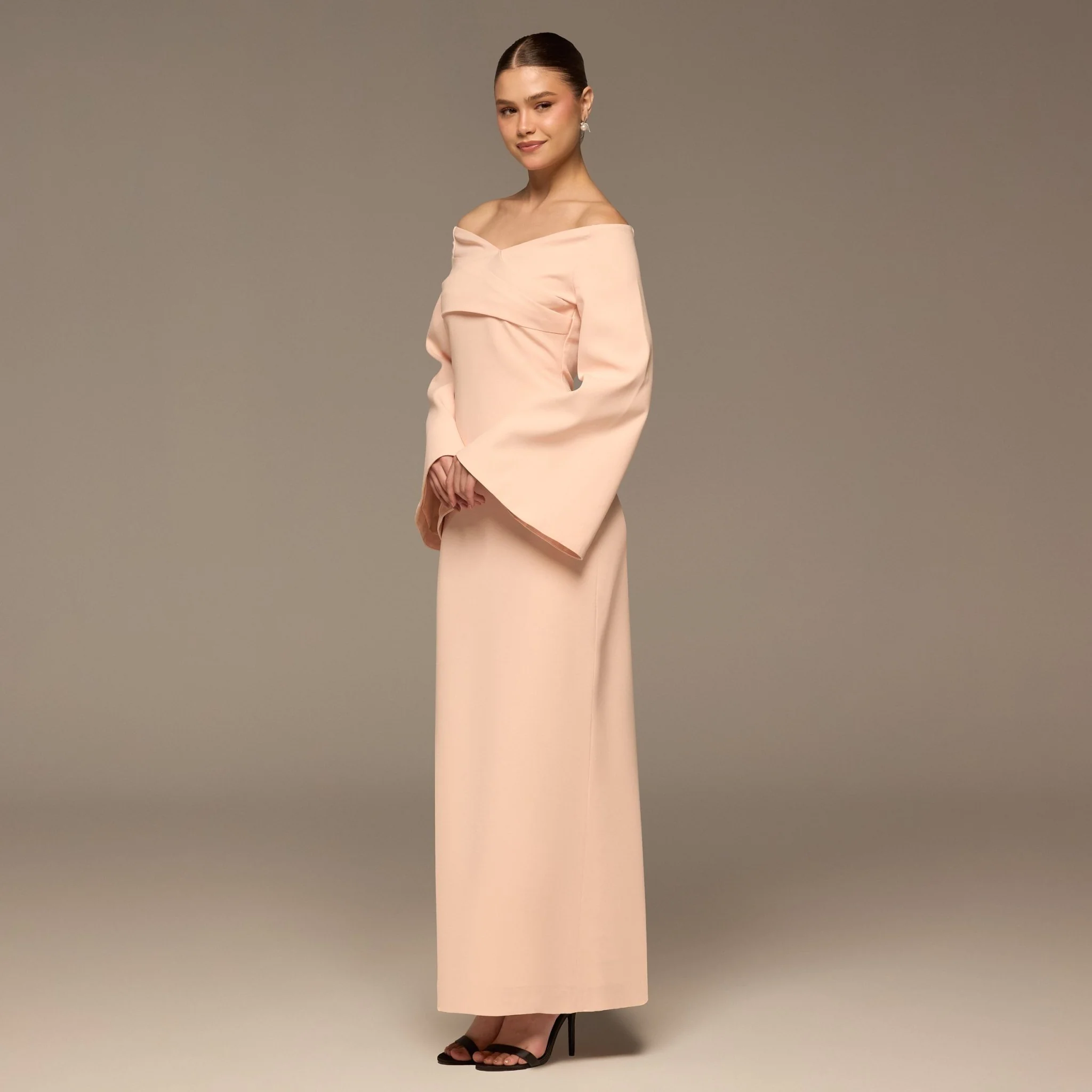 Pink Wide V Neck Crepe Maxi Dress - Image 2