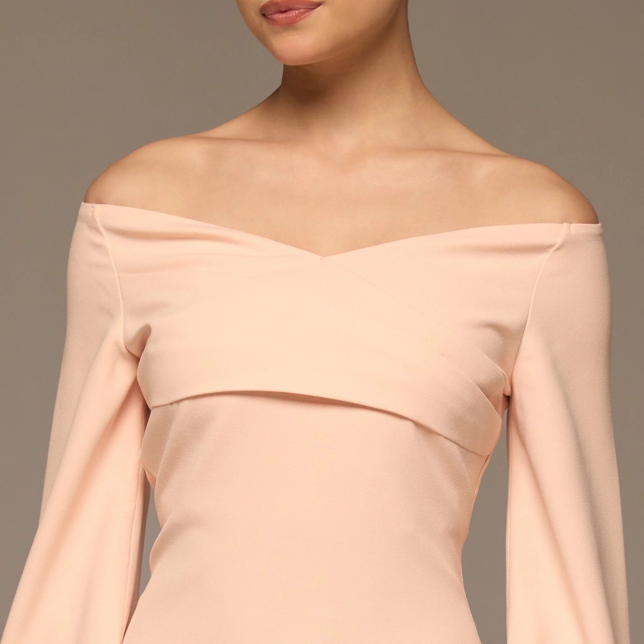 Pink Wide V Neck Crepe Maxi Dress - Image 3