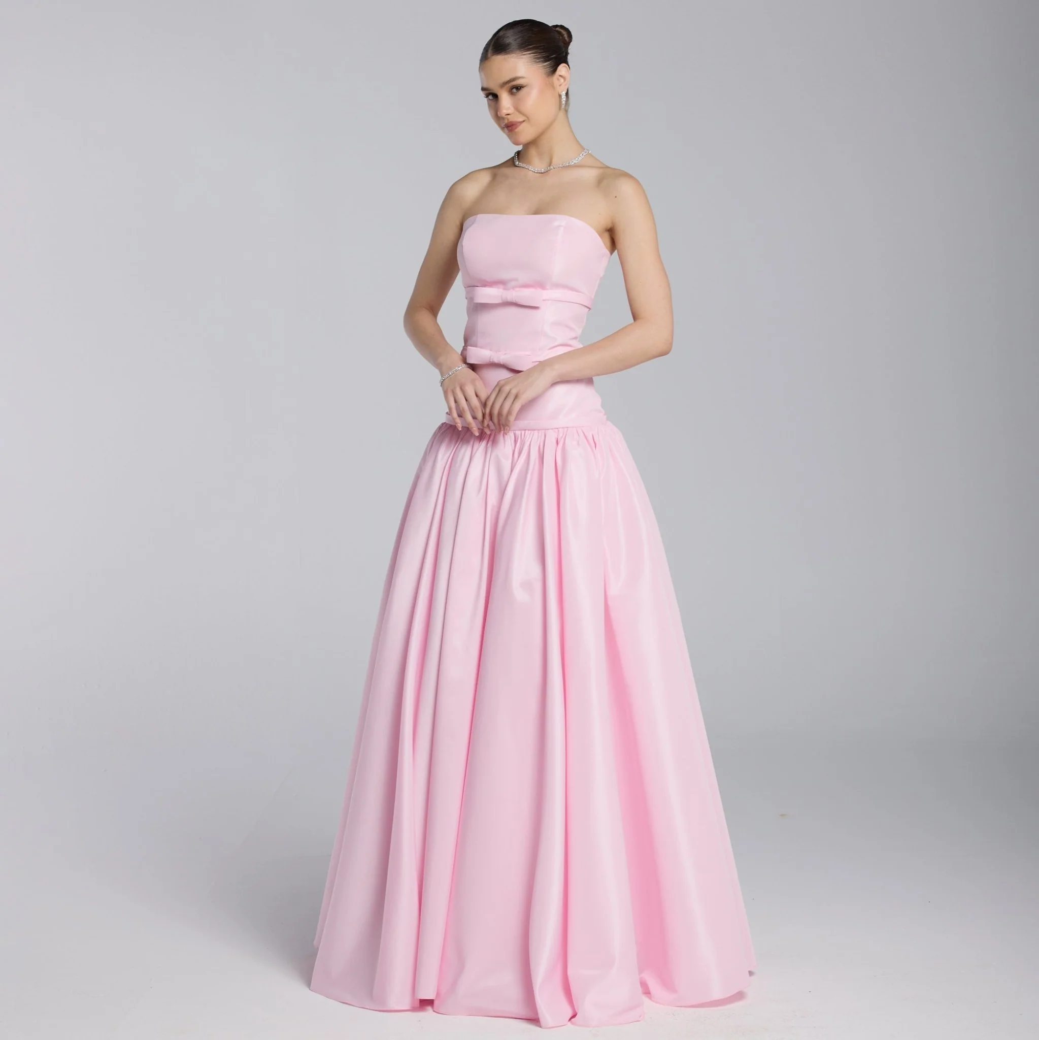Pink Taffeta Strapless Bow-Detailed Gown - Image 3