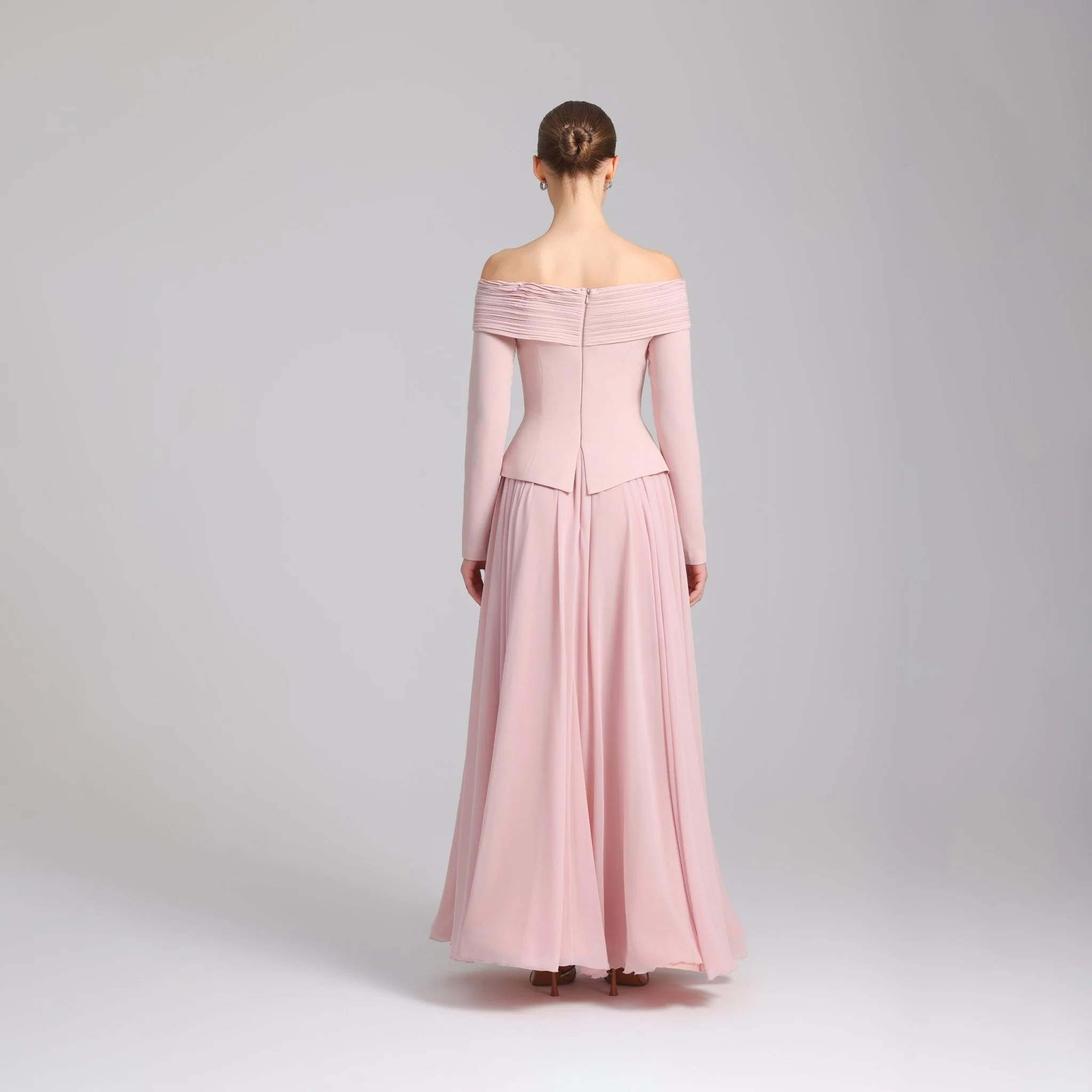 Pink Off-Shoulder Long-Sleeve Evening Gown - Image 4