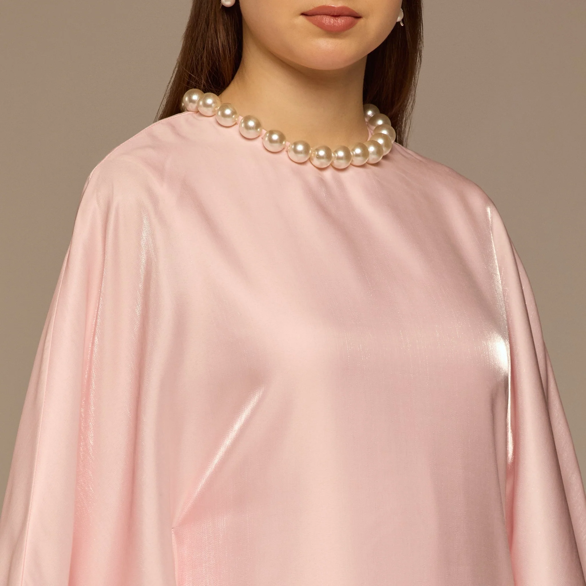 Pink Fitted Maxi Dress with Organza Overlay - Image 3