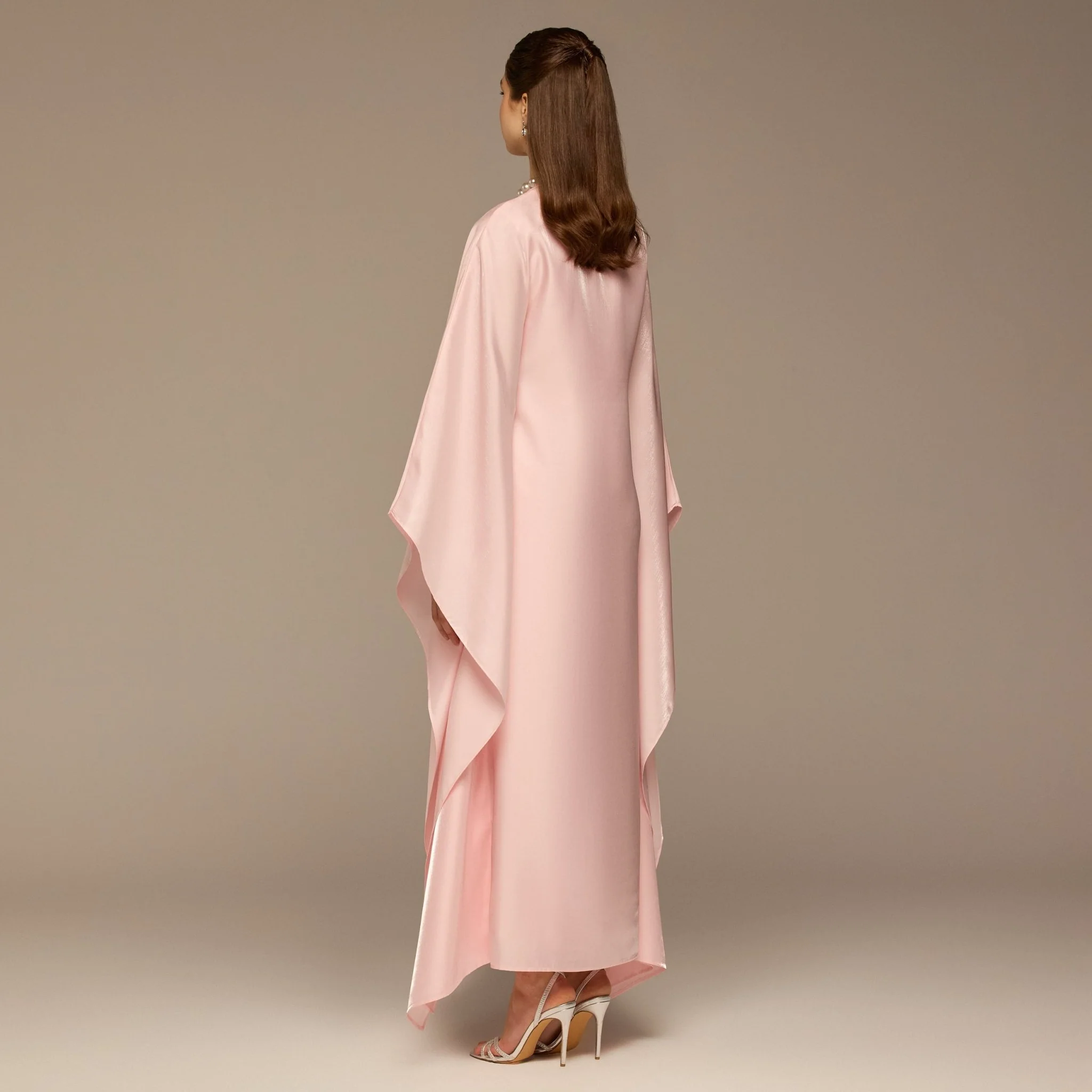 Pink Fitted Maxi Dress with Organza Overlay - Image 4
