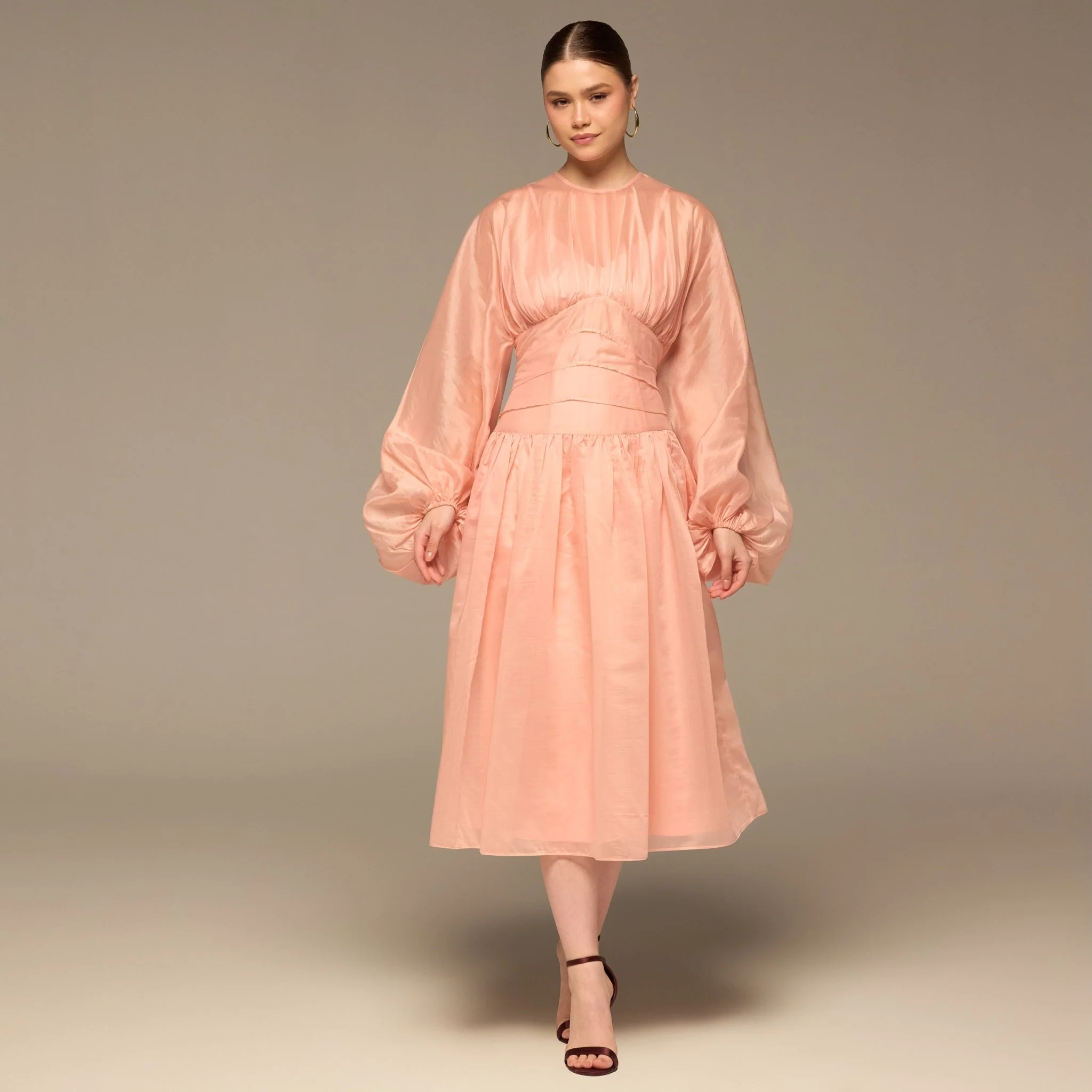 Pink Organza Puffy Sleeve Dress