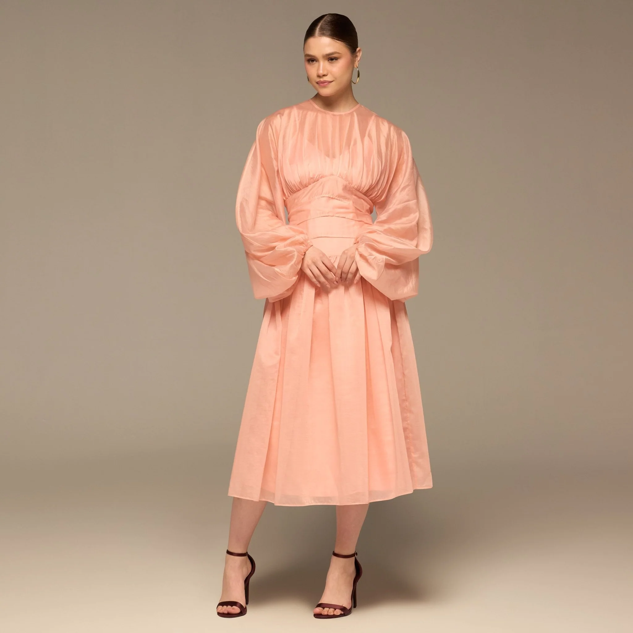 Pink Organza Puffy Sleeve Dress - Image 2