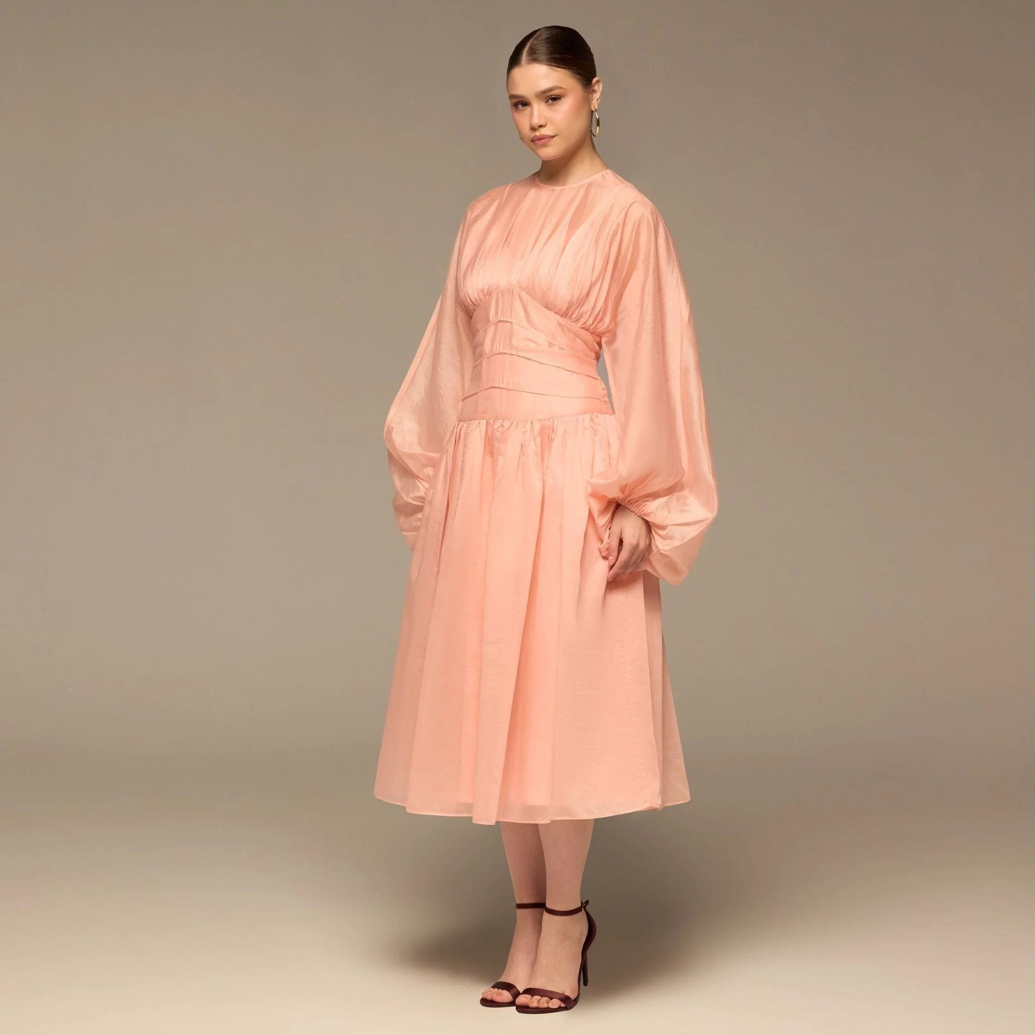 Pink Organza Puffy Sleeve Dress - Image 3
