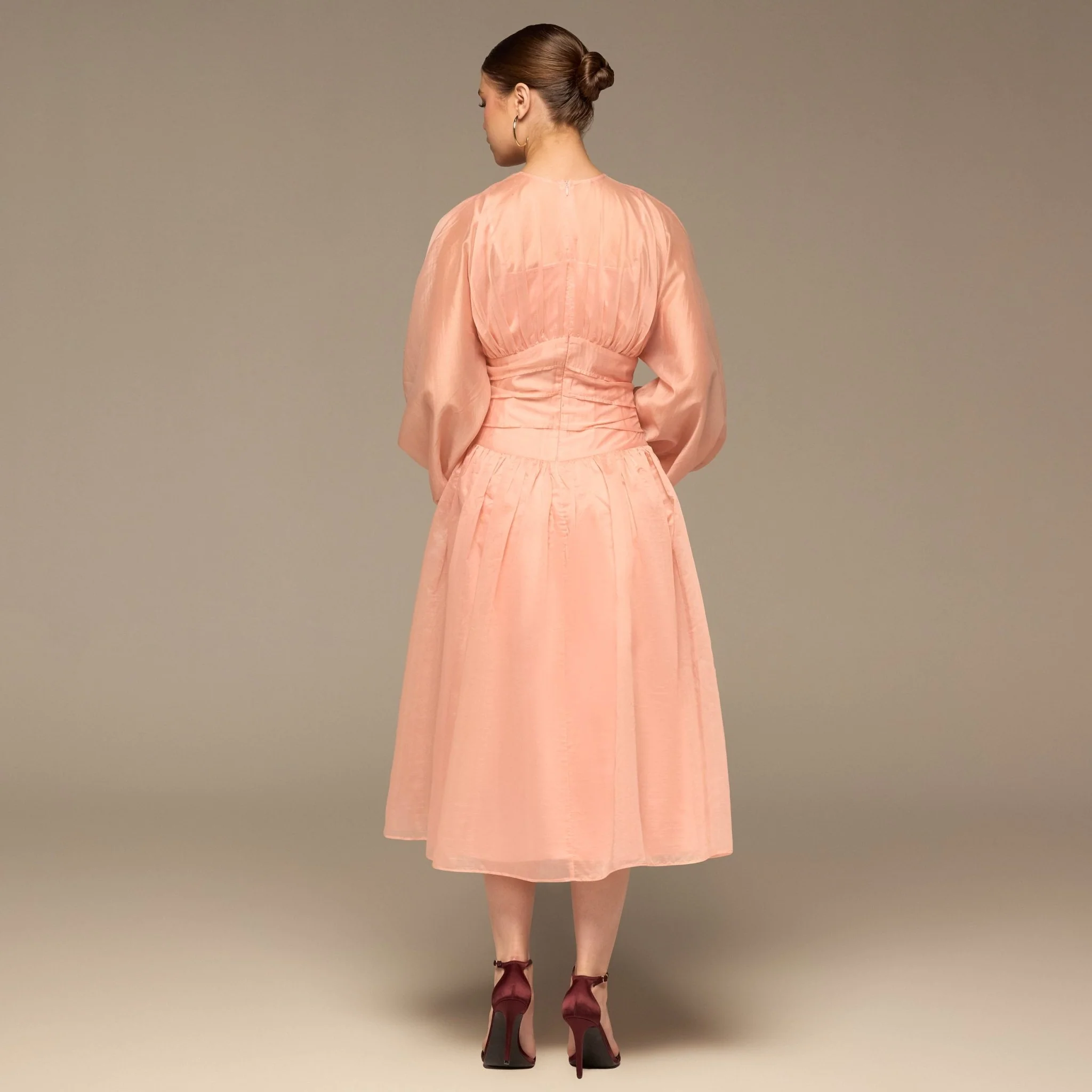 Pink Organza Puffy Sleeve Dress - Image 5