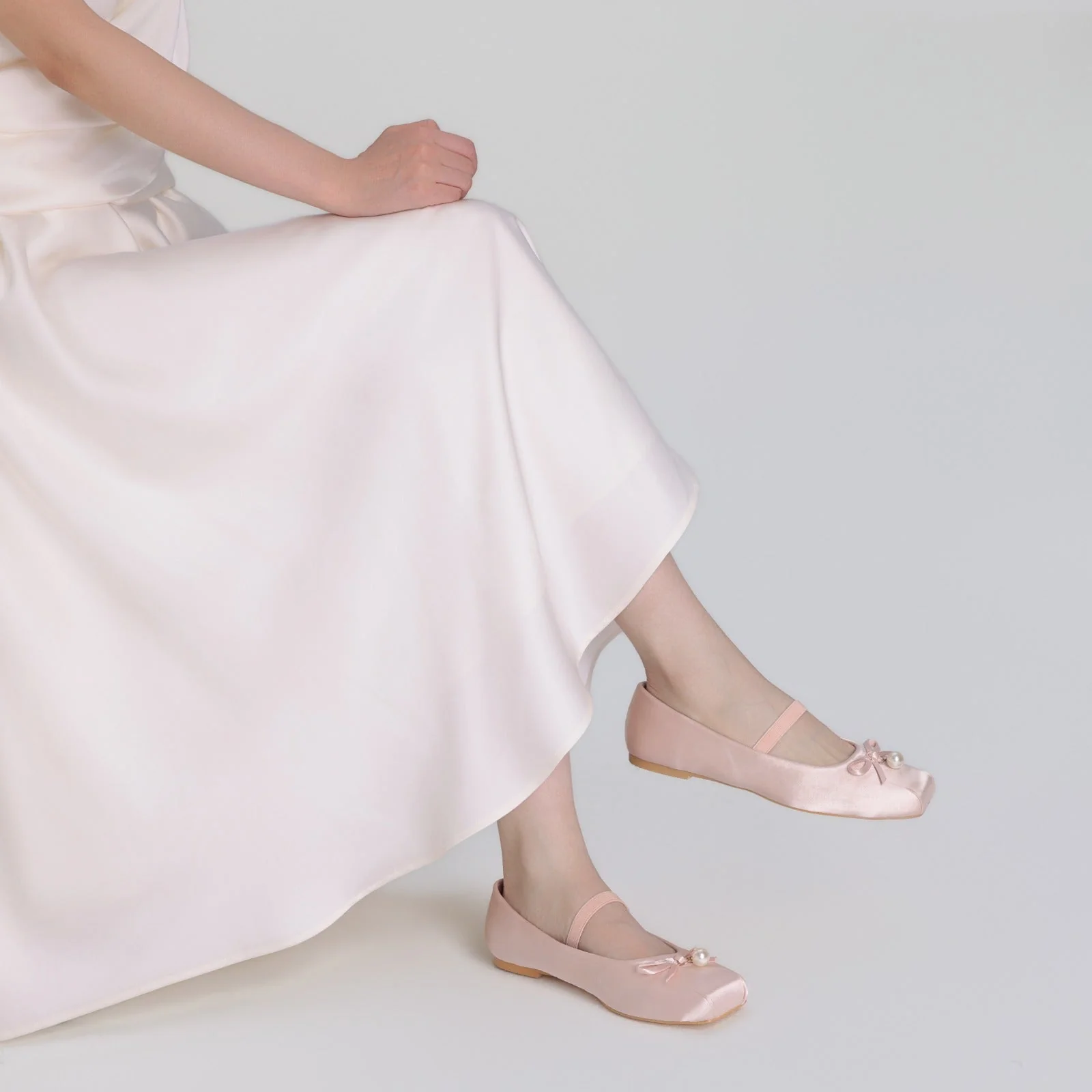Pink Satin Bow Ballet Flats - Image 3