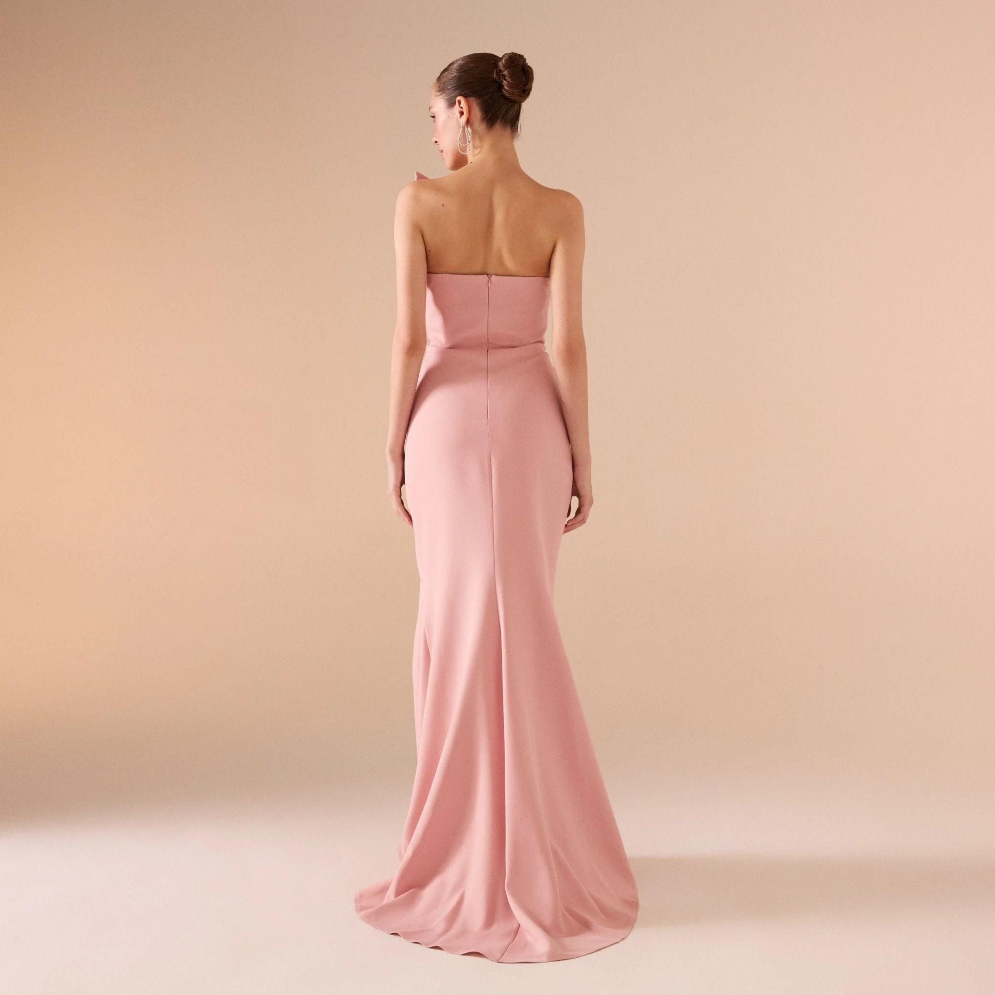 Pink Strapless Mermaid Crepe Maxi Dress - Image 4