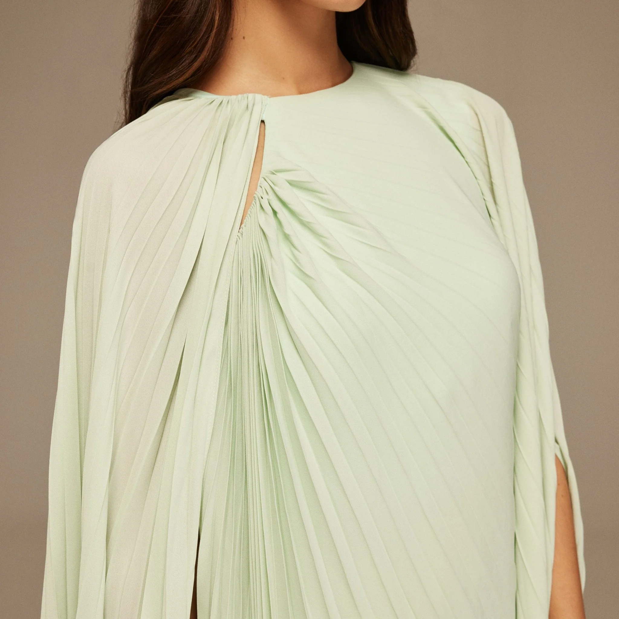 Green Pleated Cape Midi Dress - Image 4
