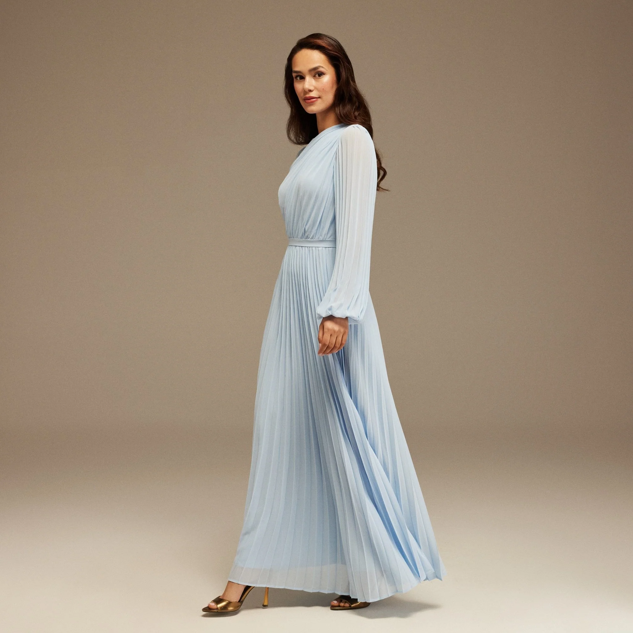 Light Blue Pleated Long Sleeve Maxi Dress - Image 2