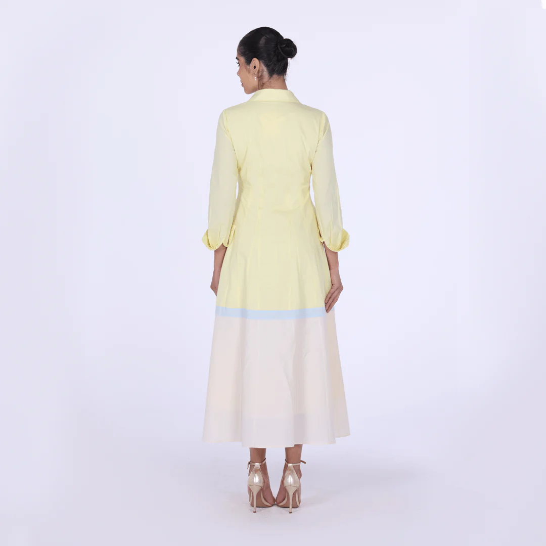 Yellow Pleated Long Sleeve Maxi Shirt Dress - Image 4