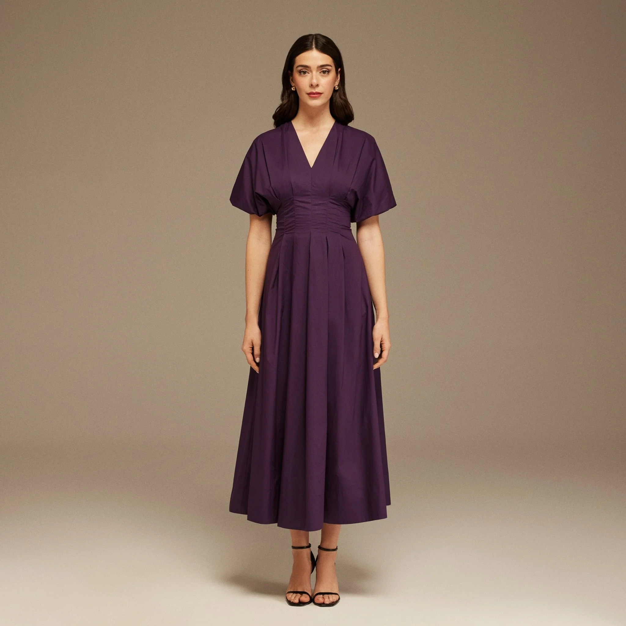 Short Sleeve Purple Pleated Maxi Dress