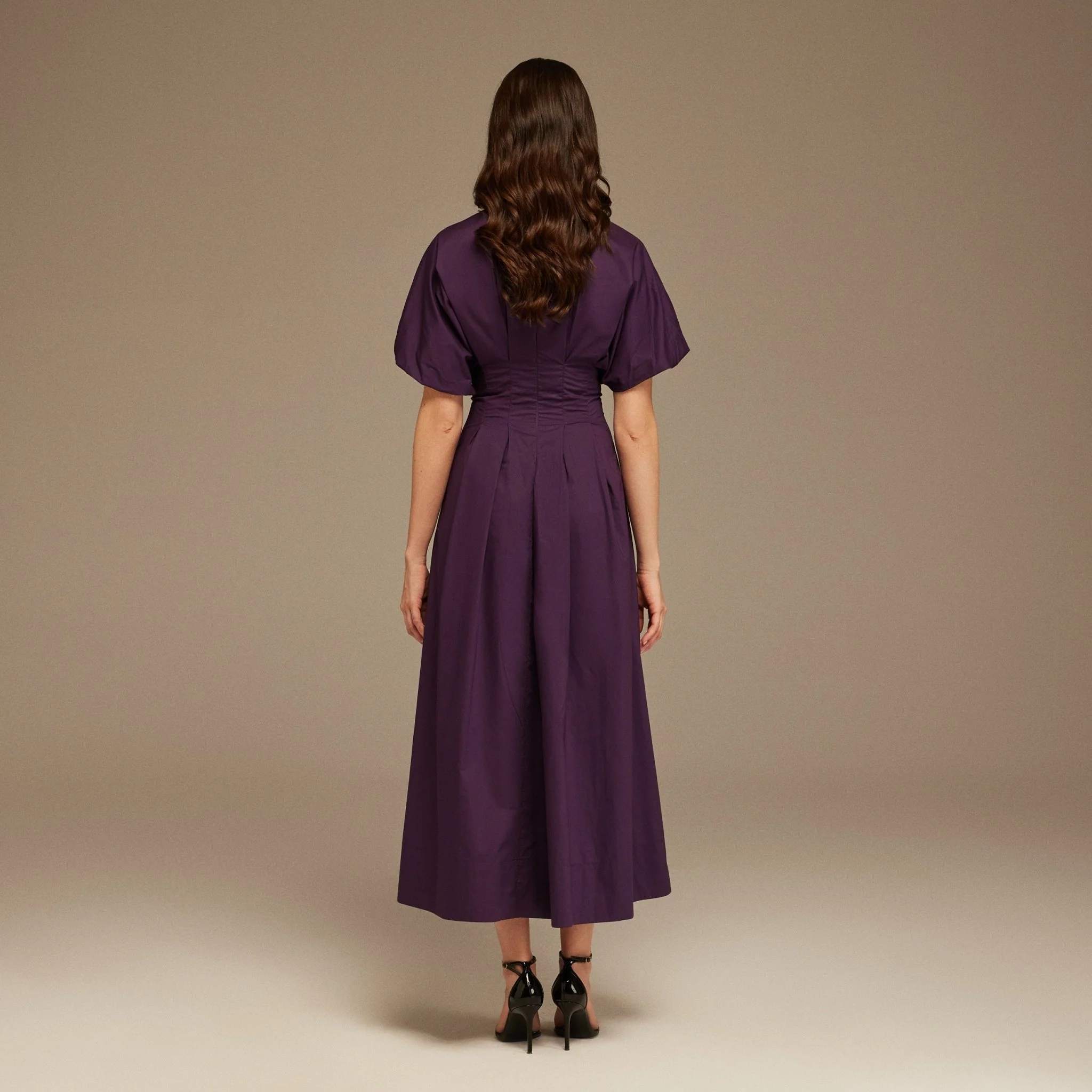 Short Sleeve Purple Pleated Maxi Dress - Image 4