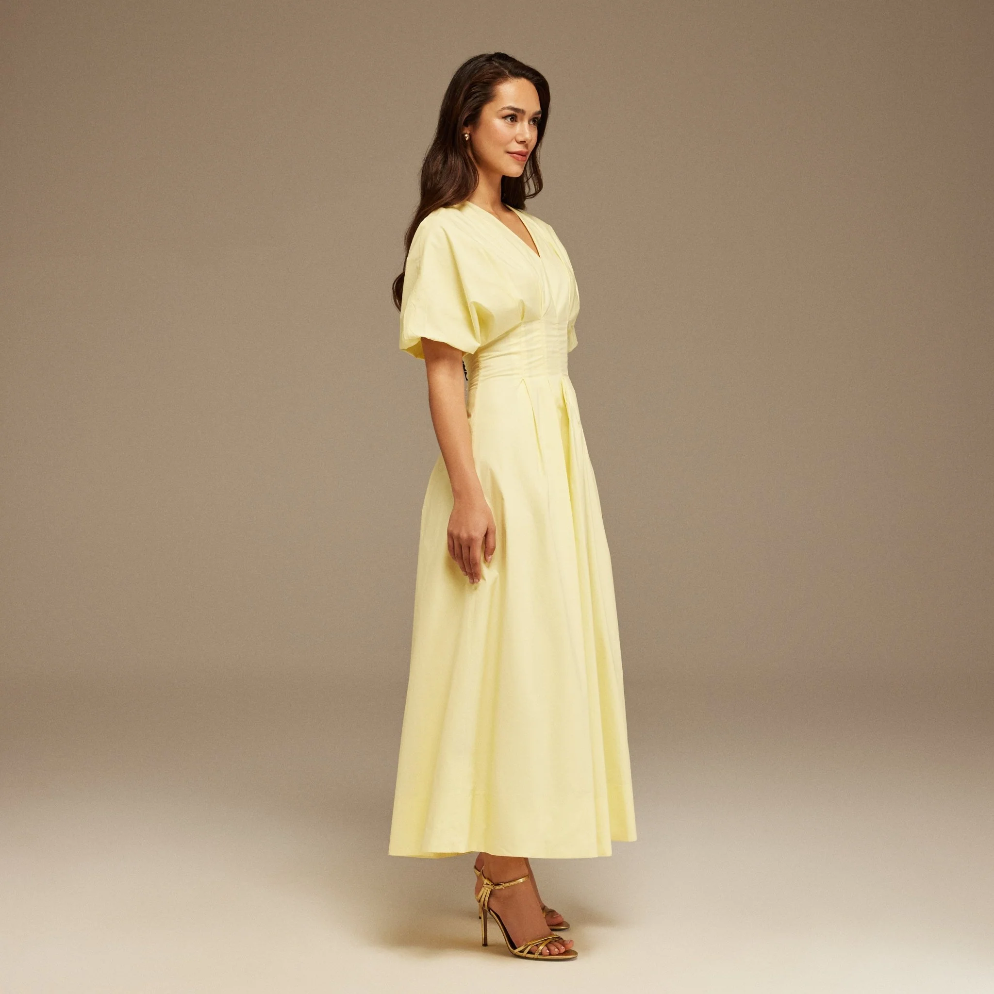 Short Sleeve Yellow Pleated Maxi Dress - Image 2