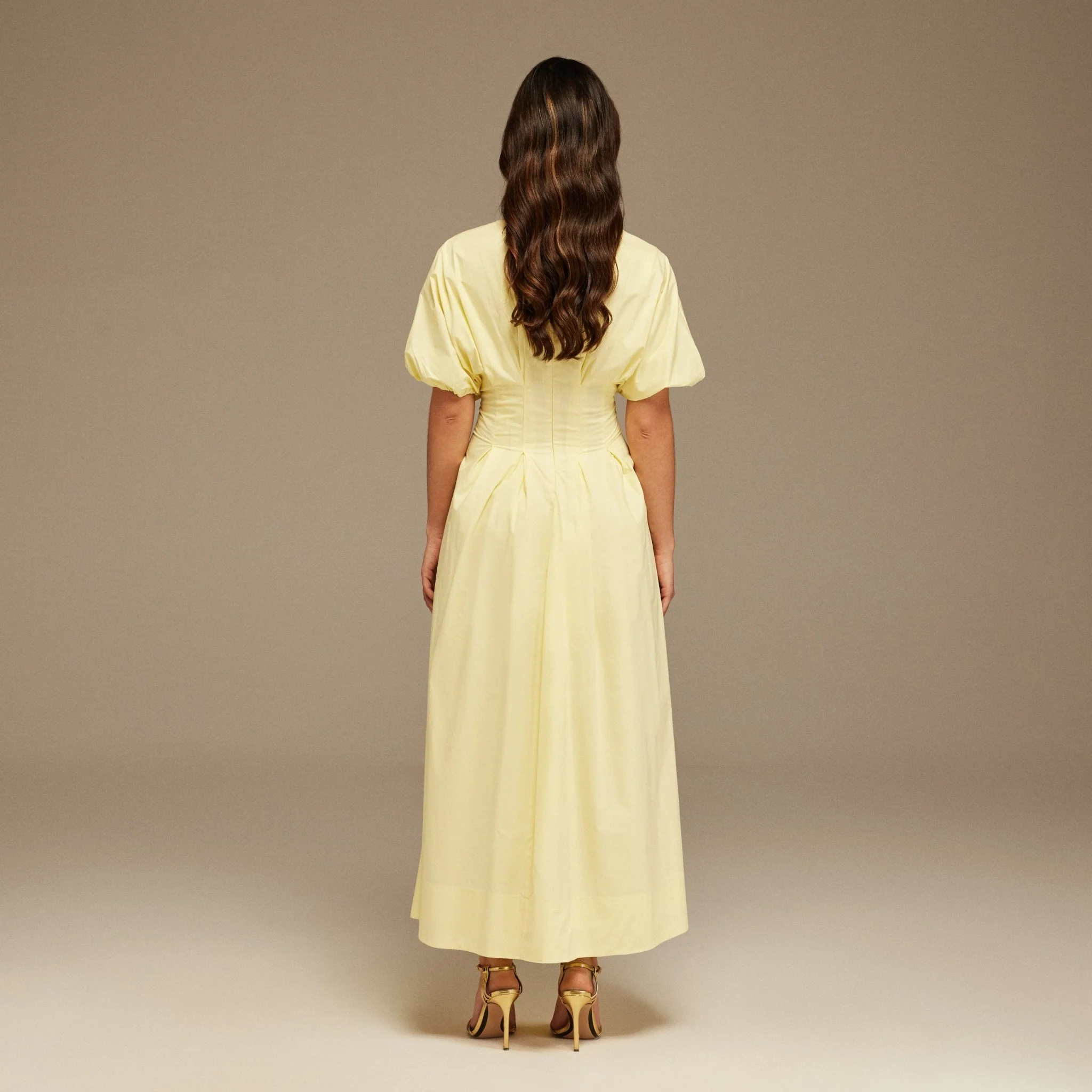 Short Sleeve Yellow Pleated Maxi Dress - Image 4