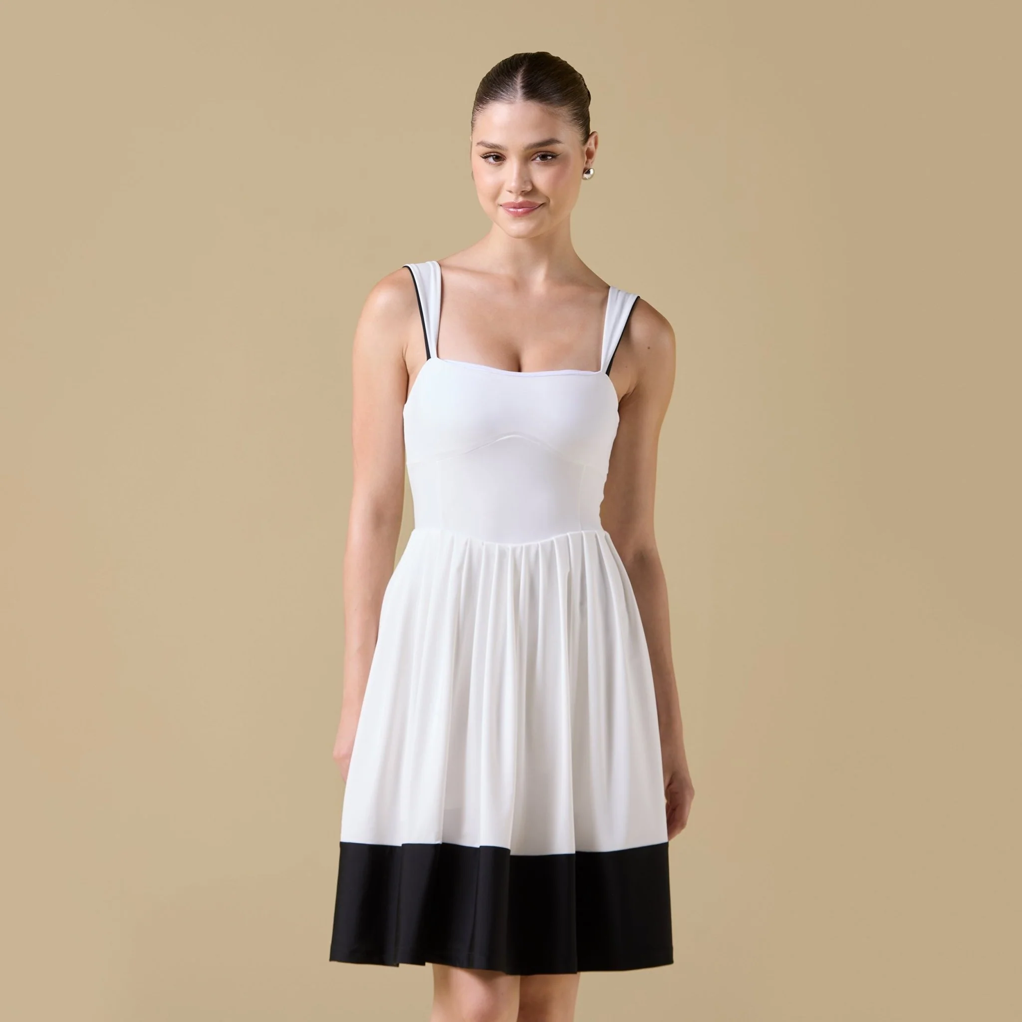 White Pleated Sleeveless Swimwear