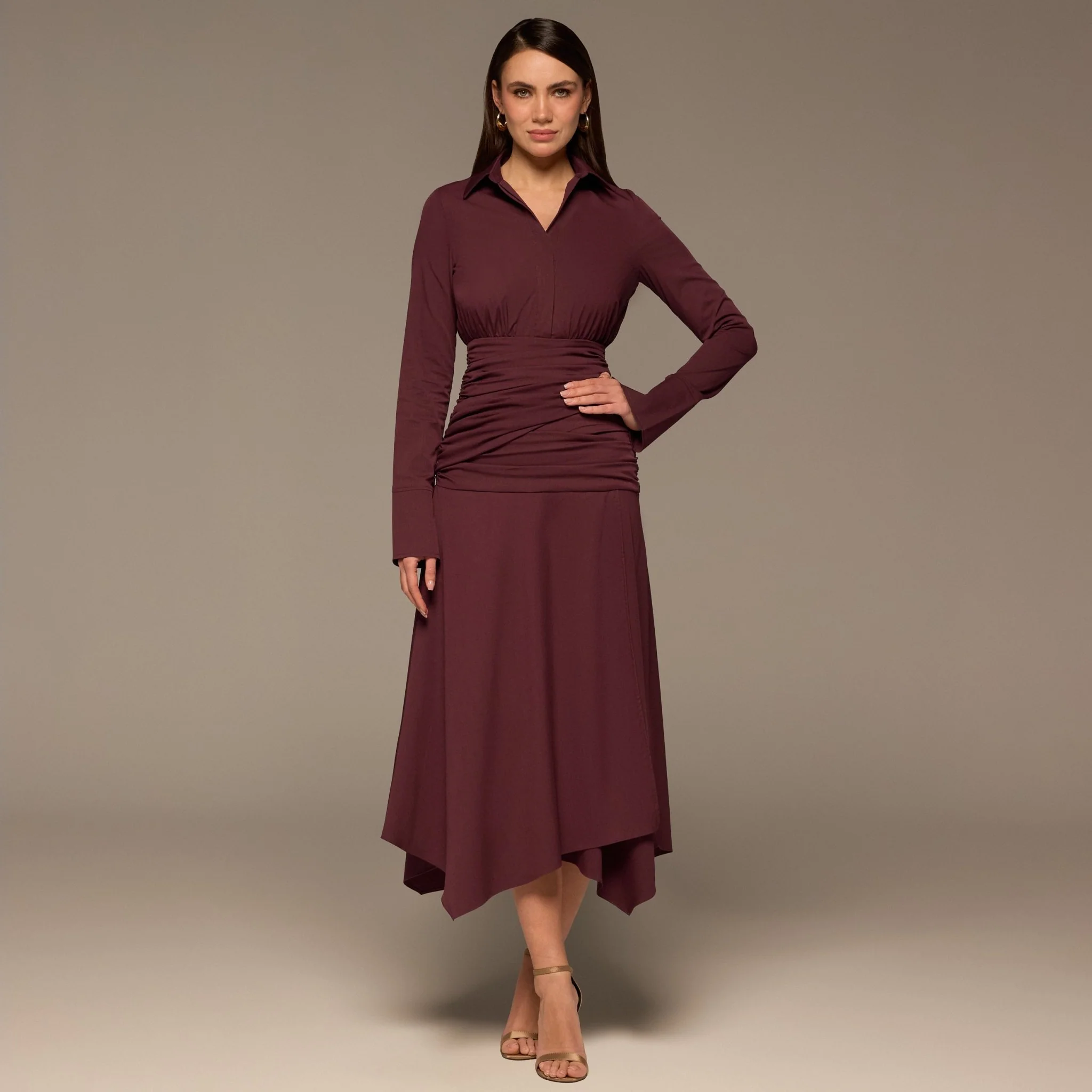 Plum Draped Waist Maxi Poplin Dress - Image 2