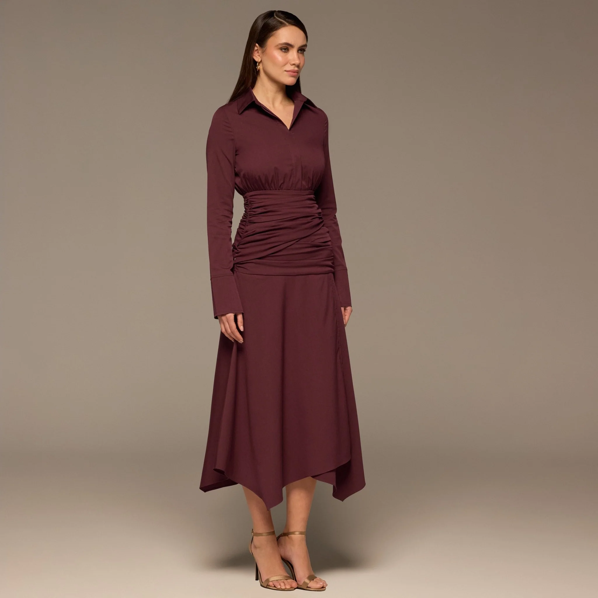 Plum Draped Waist Maxi Poplin Dress - Image 3