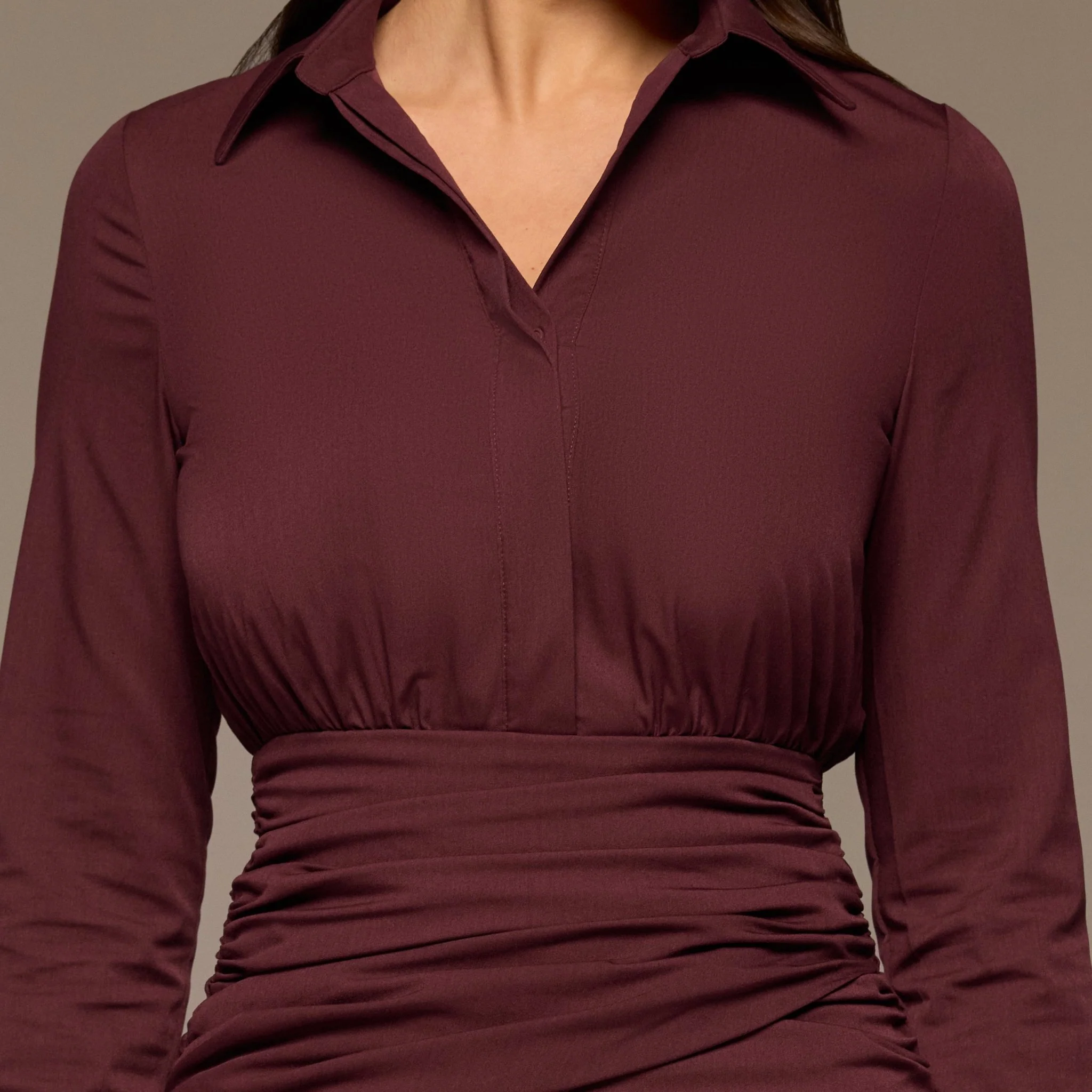 Plum Draped Waist Maxi Poplin Dress - Image 4