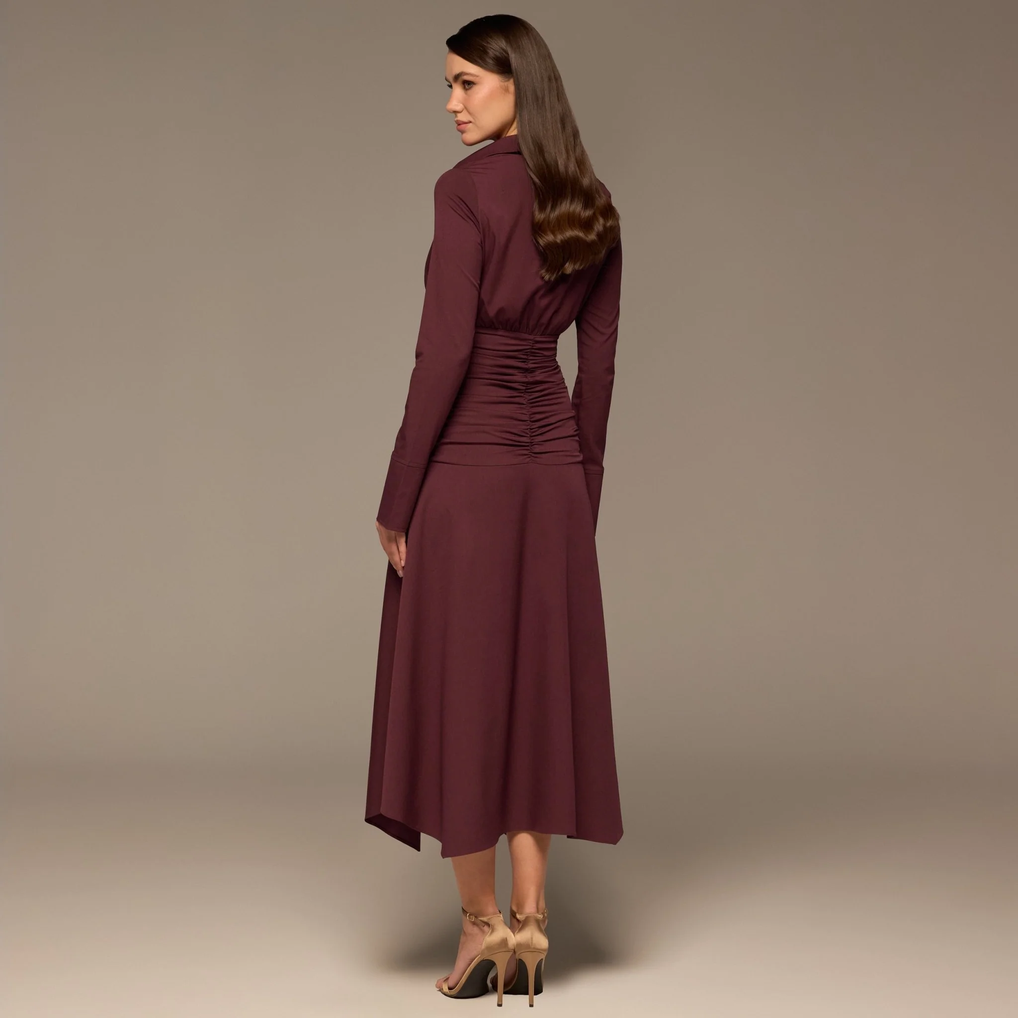 Plum Draped Waist Maxi Poplin Dress - Image 5