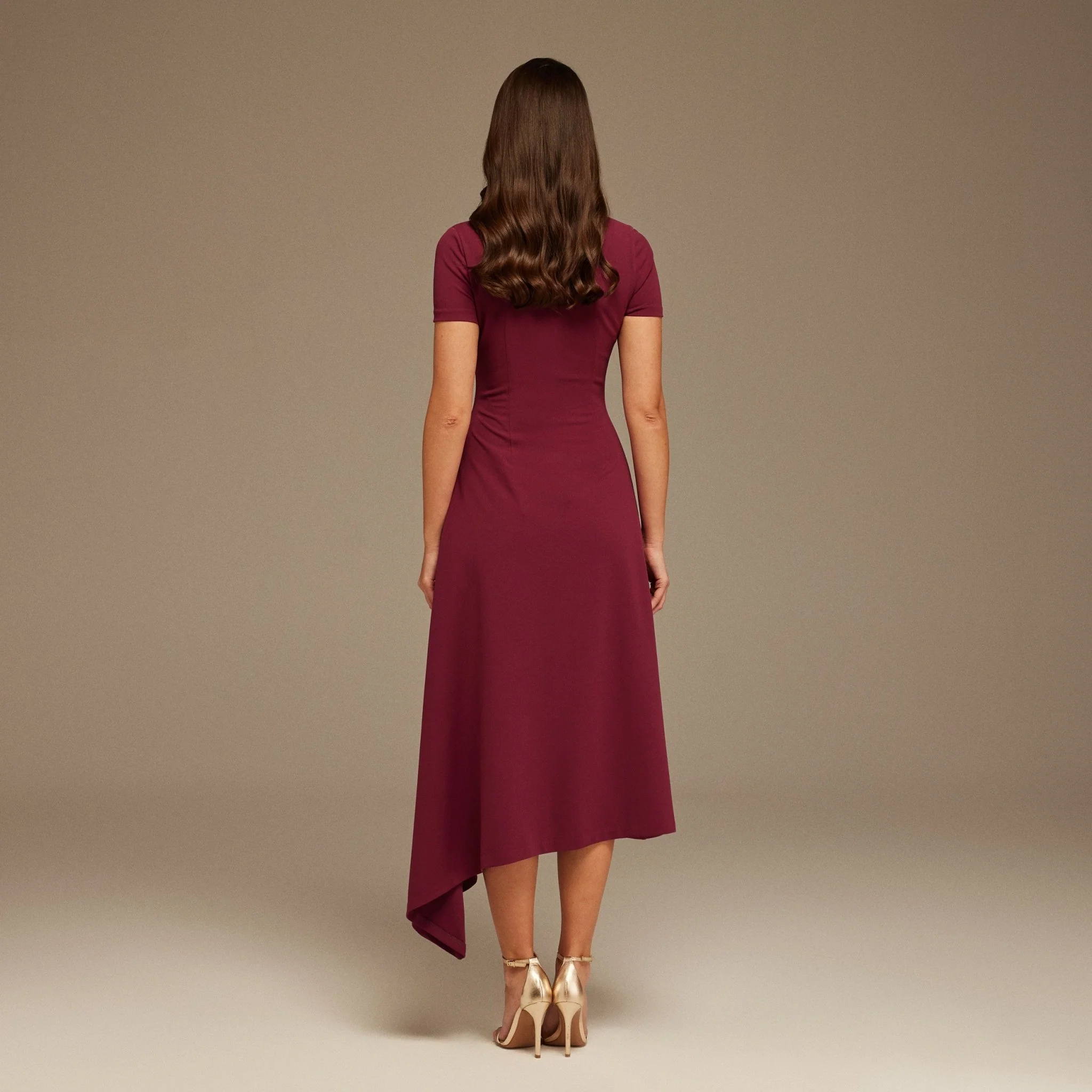 Plum one-shoulder asymmetric Midi Dress - Image 3