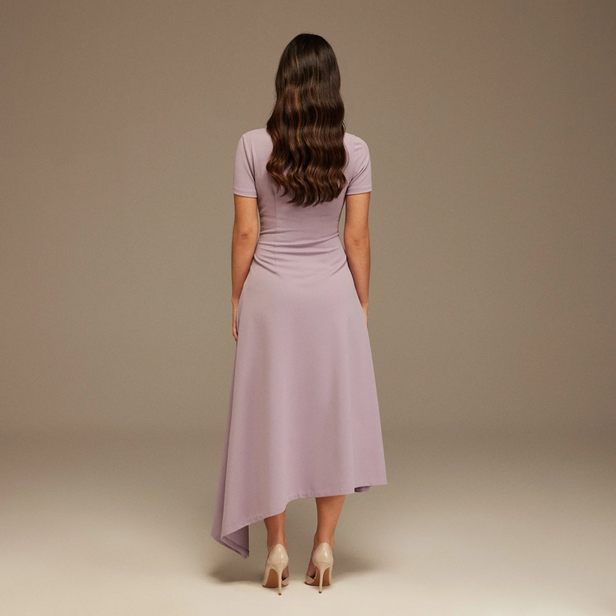 Lilac one-shoulder asymmetric Midi Dress - Image 4