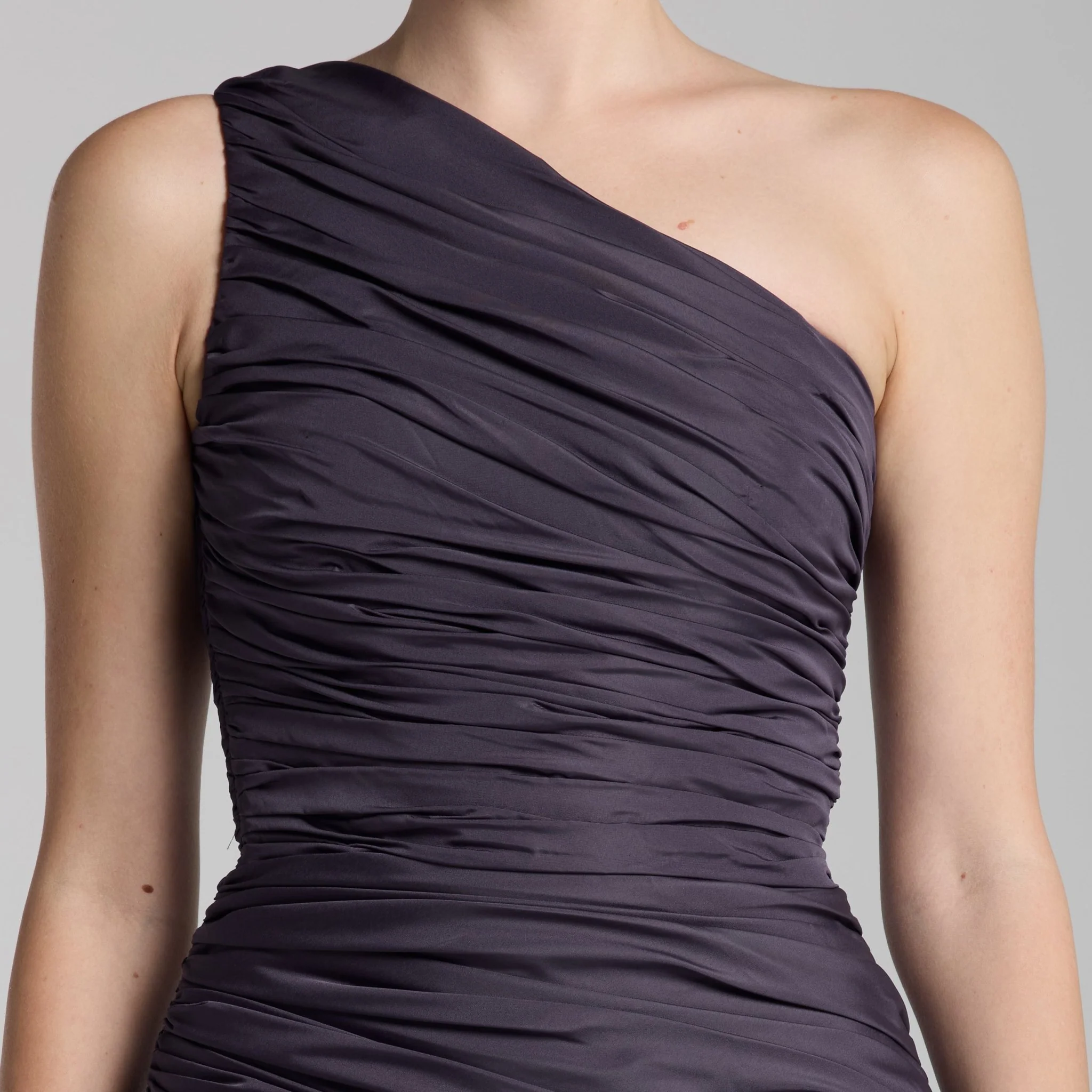 Plum One Shoulder Ruched Gown - Image 4
