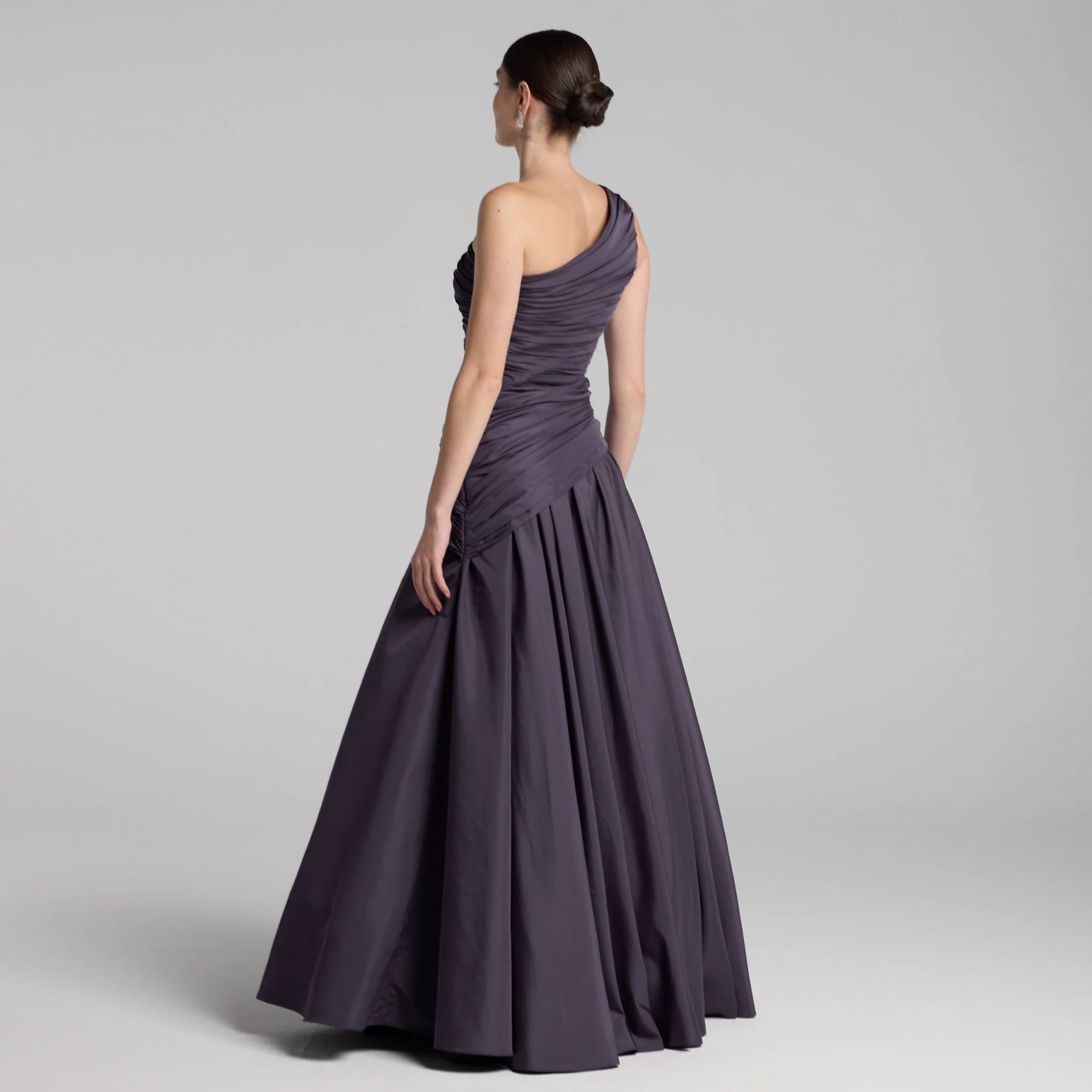 Plum One Shoulder Ruched Gown - Image 5