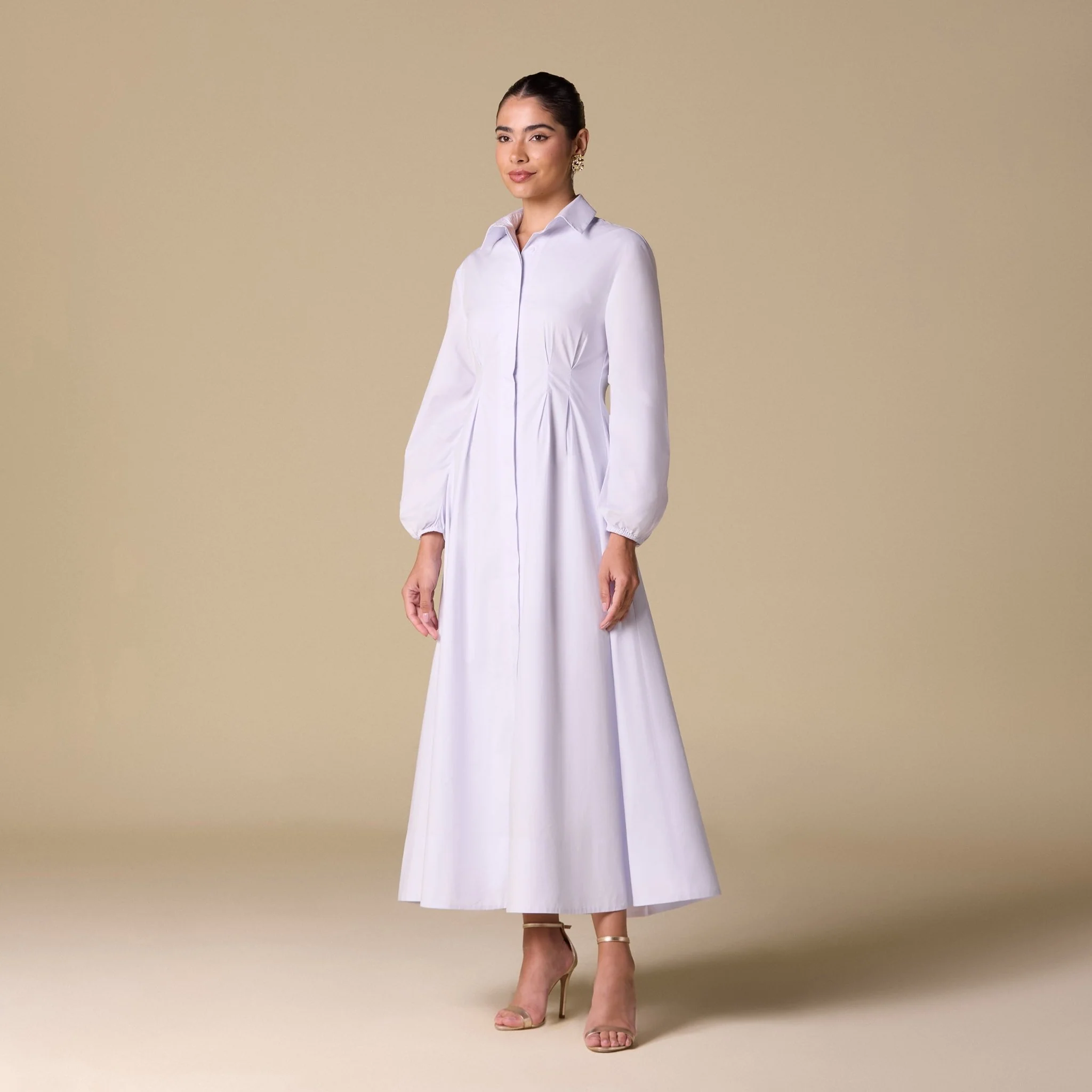 Poplin Pleated Maxi Shirt Dress with Hidden Buttons - Image 2