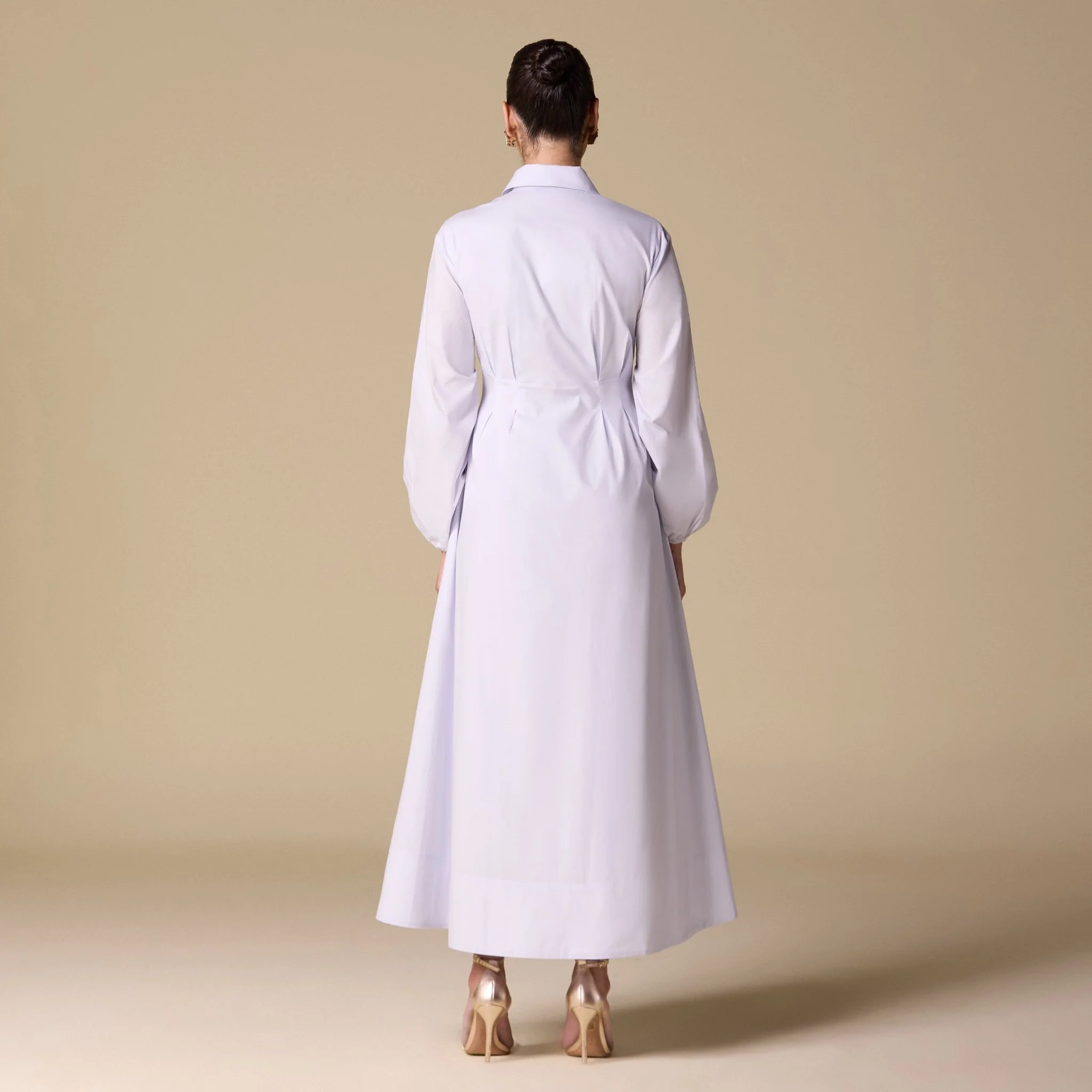 Poplin Pleated Maxi Shirt Dress with Hidden Buttons - Image 4