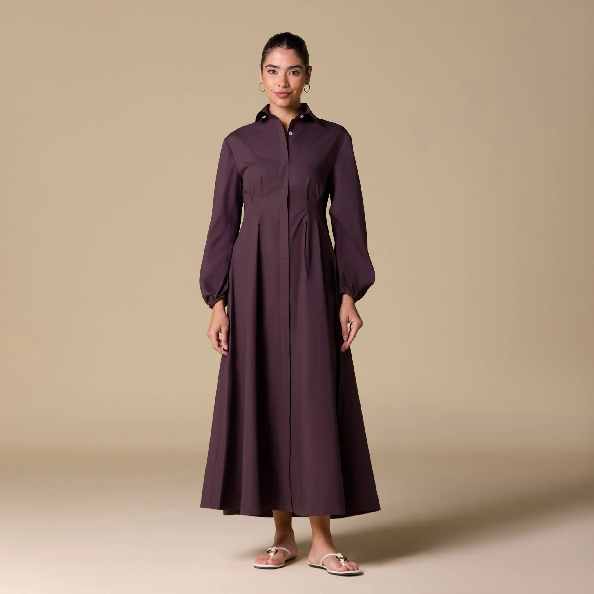 Poplin Pleated Maxi Shirt Dress with Hidden Buttons - Image 5