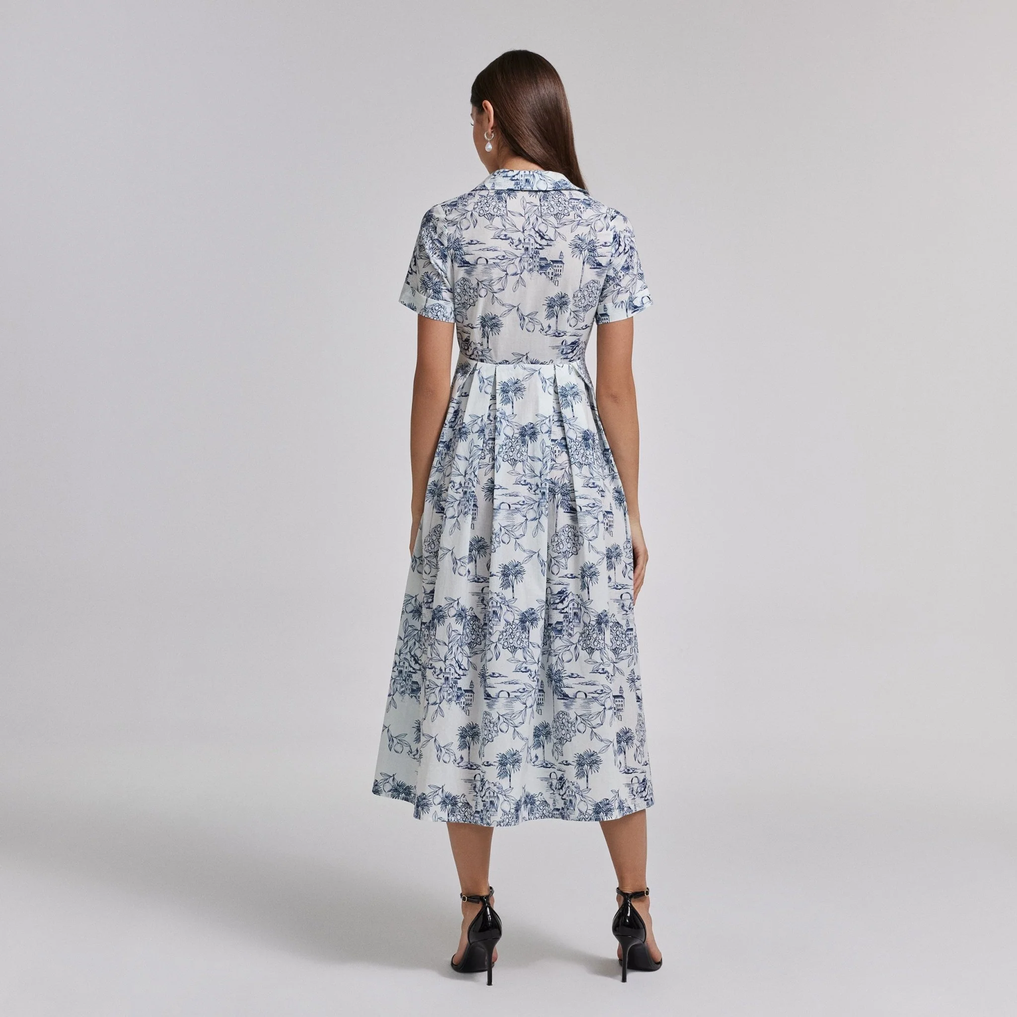 Blue and White Printed Cotton Midi Dress - Image 4
