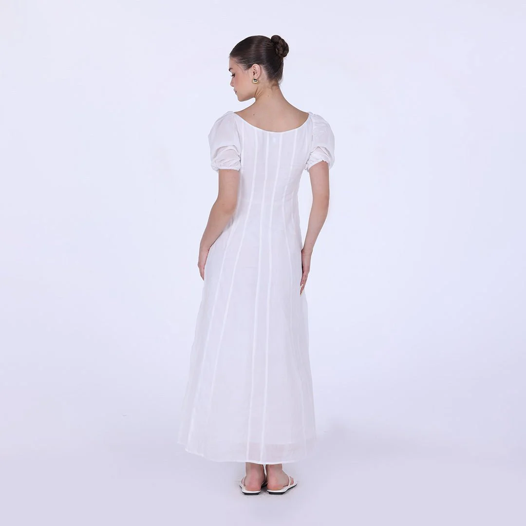 White Cotton Puff Short Sleeve Maxi Dress - Image 4