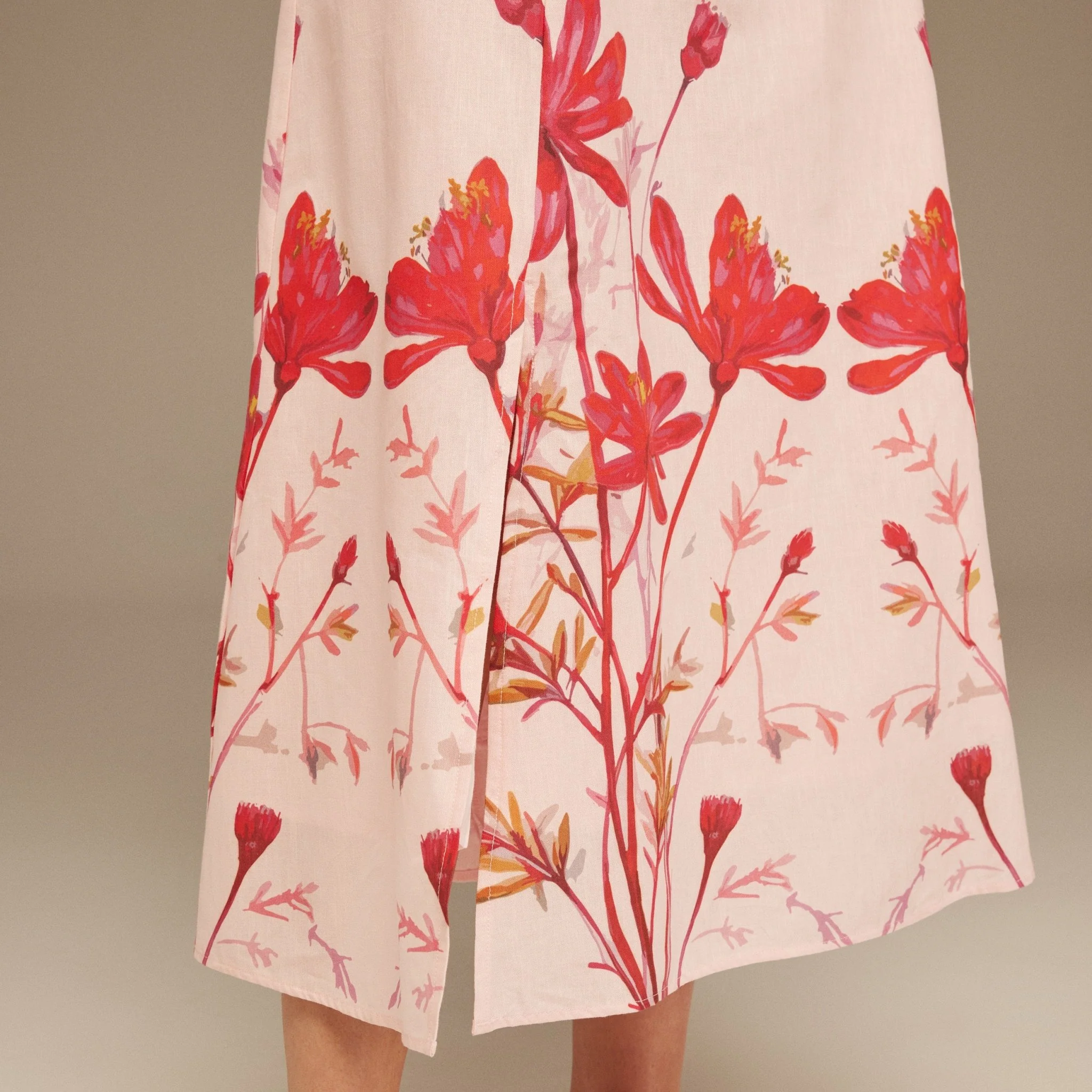 Puffy Sleeve Midi Dress With Printed Hem - Image 3