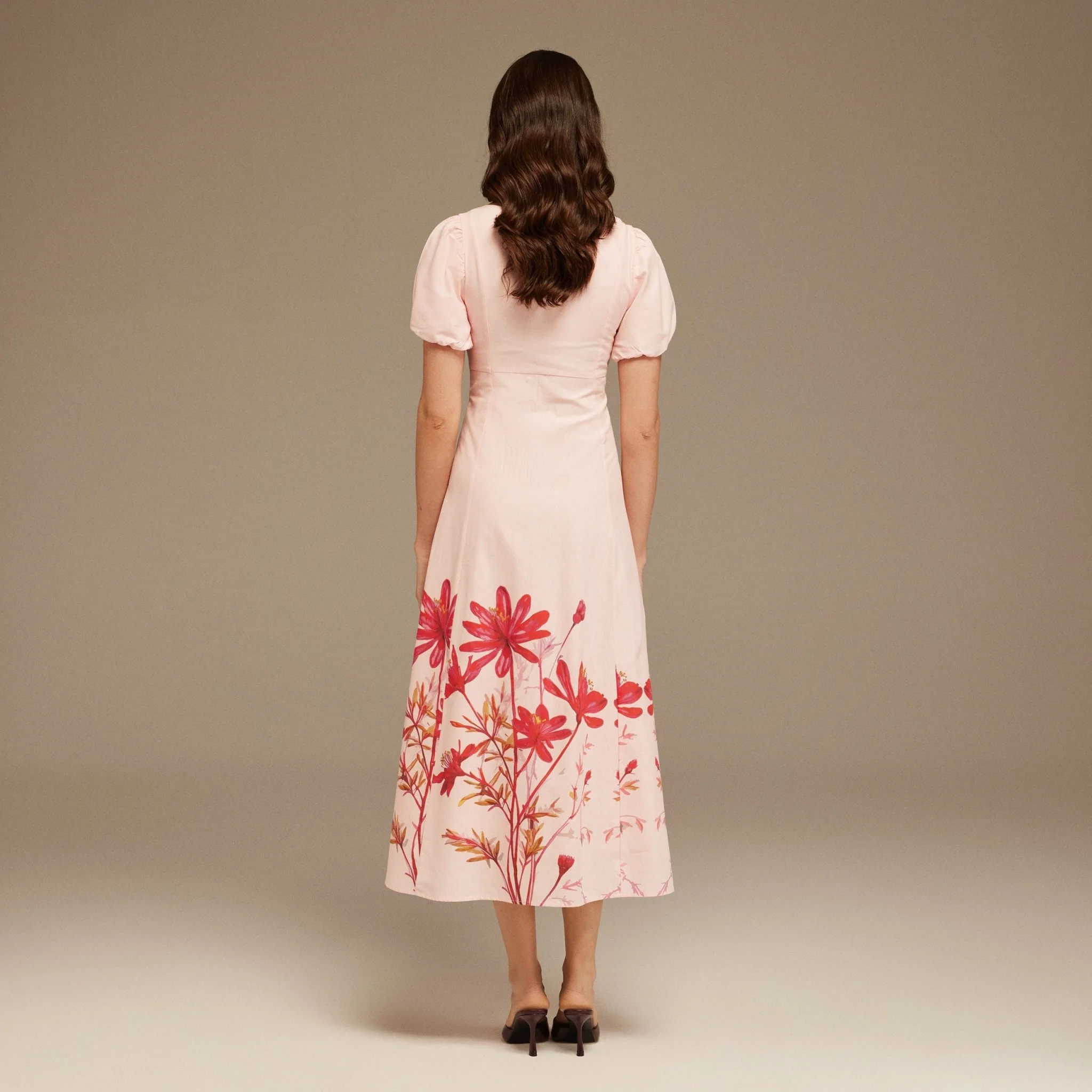 Puffy Sleeve Midi Dress With Printed Hem - Image 4