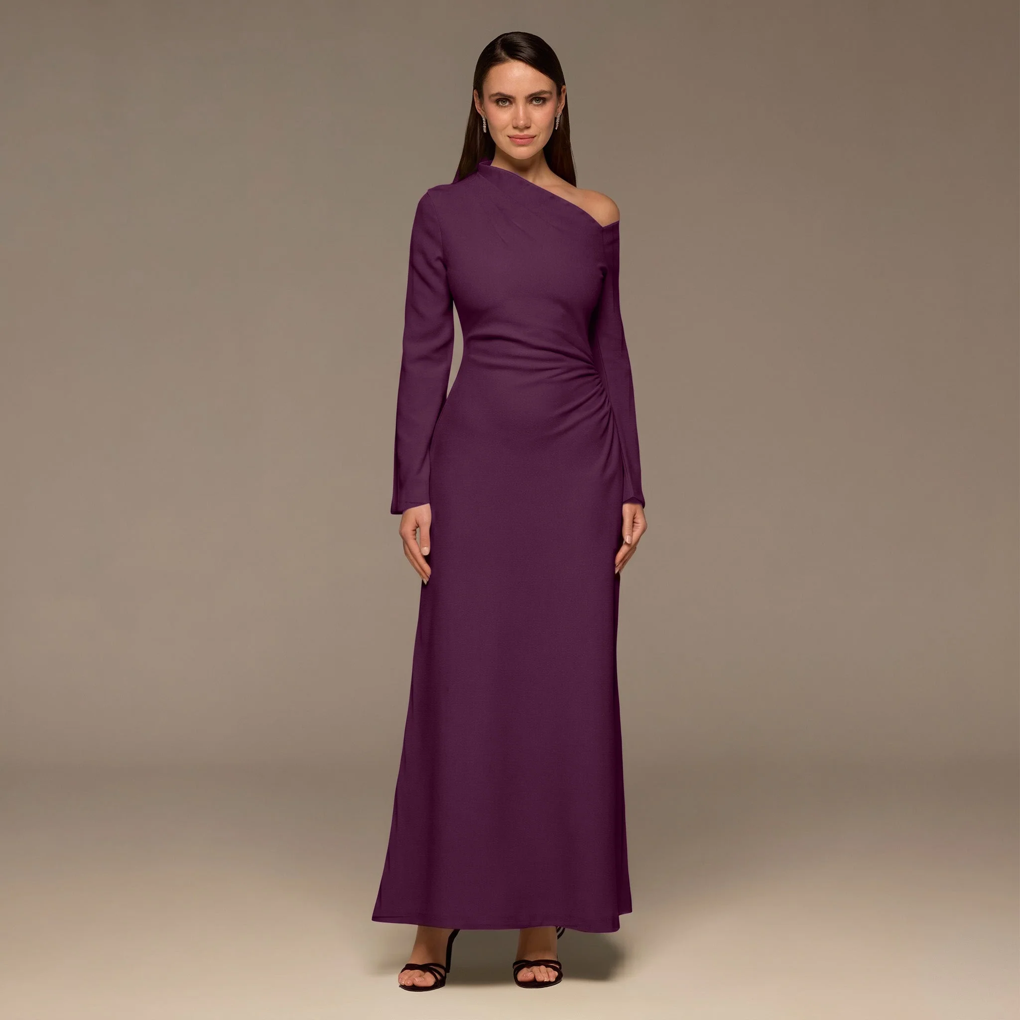 Plum Bare shoulder Crepe Maxi Dress