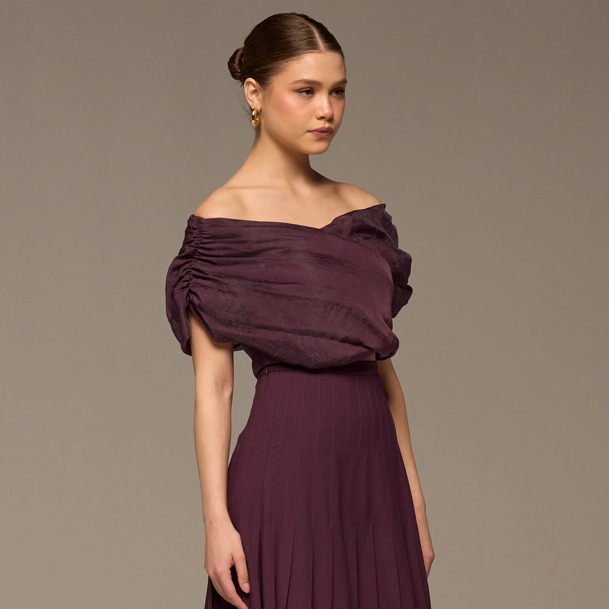 Purple Off Shoulder Organza Blouse - Image 5