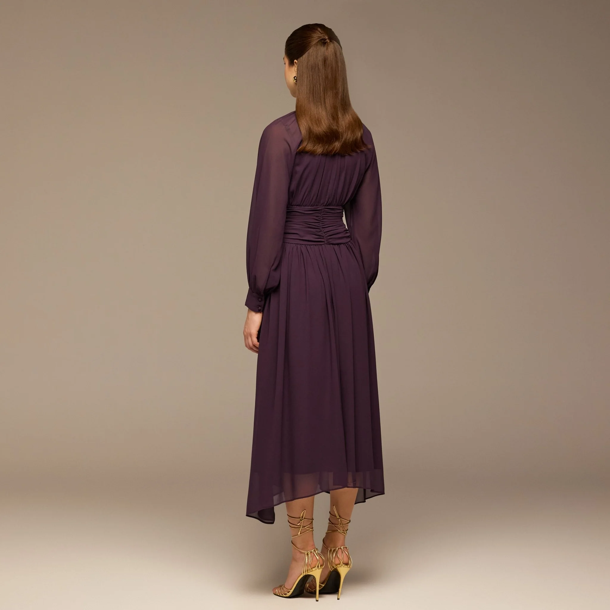 Purple Gathered Waist Chiffon Maxi Dress - Image 3